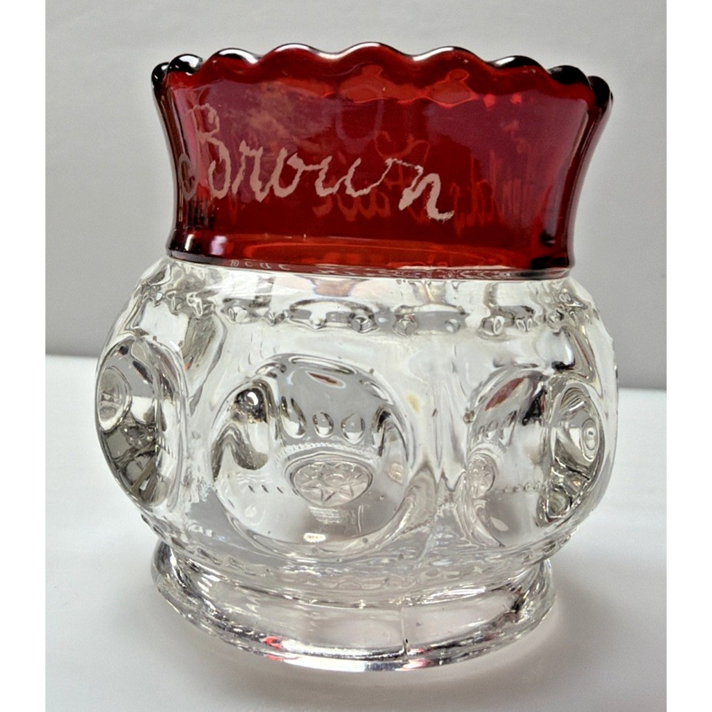 EAPG Adams Glass Xlcr Ruby Flash Kings Crown Thumbprint Spooner Worlds Fair 1893