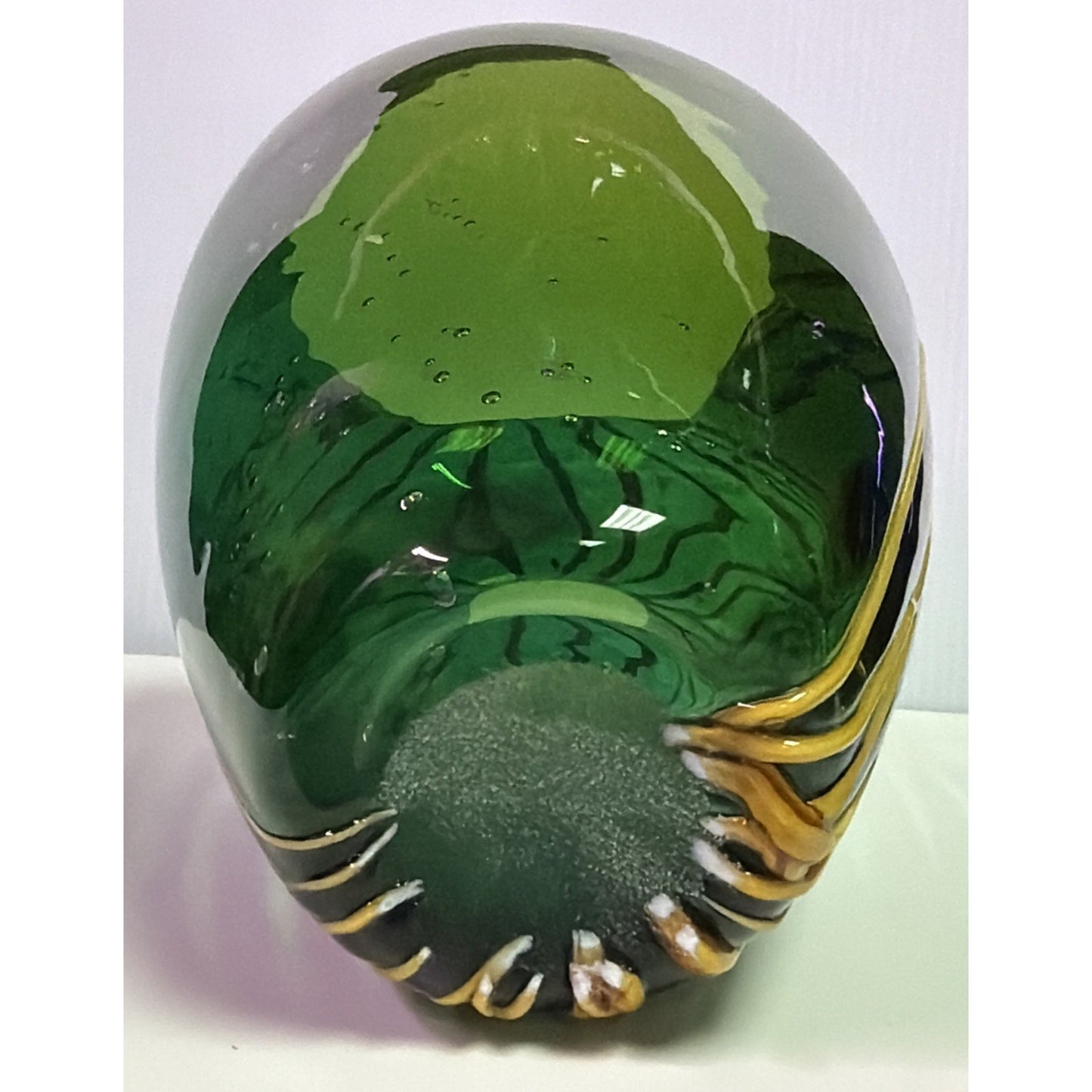 Vtg Art Glass Bubble Vase Teal Green Ombre Yellow Threaded Living Color Collect