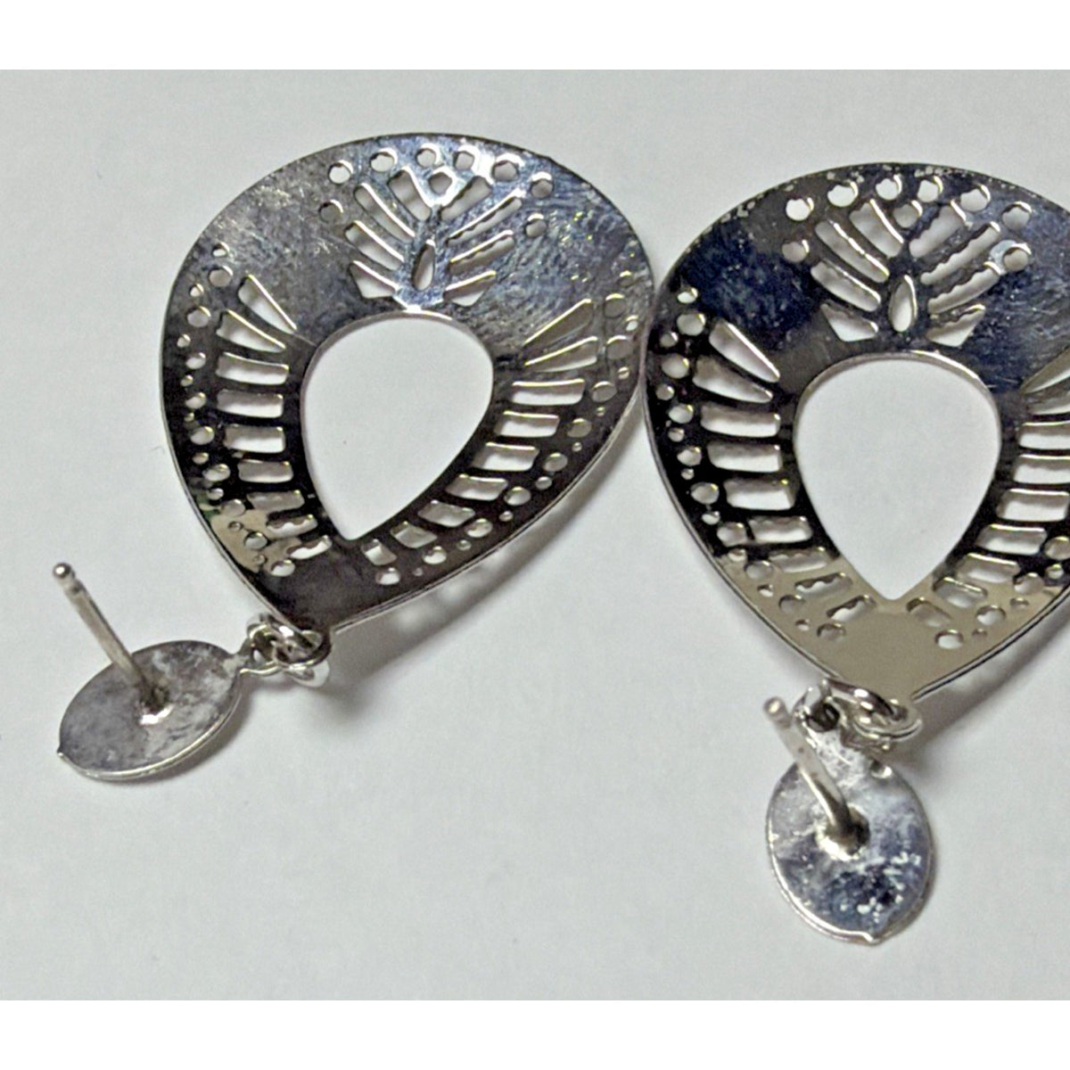 Vtg Ornate Sterling Silver Filigree Open Teardrop Dangle Earrings Post No Backs
