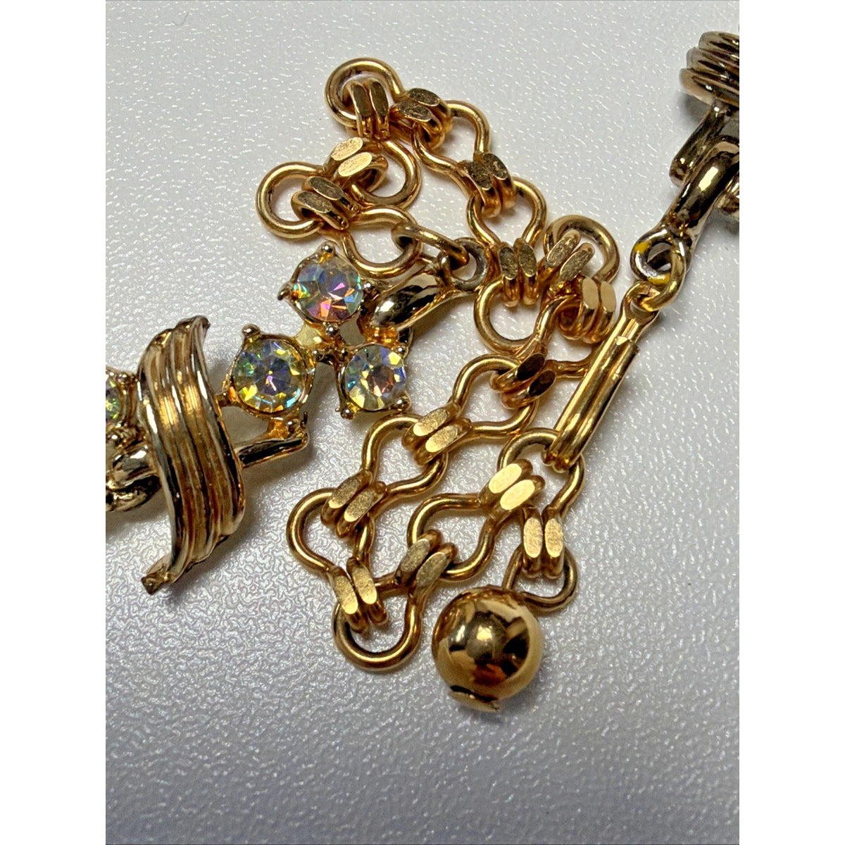 Vintage Aurora Borealis Crystal Choker Link Gold Tone Necklace Adjustable As Is
