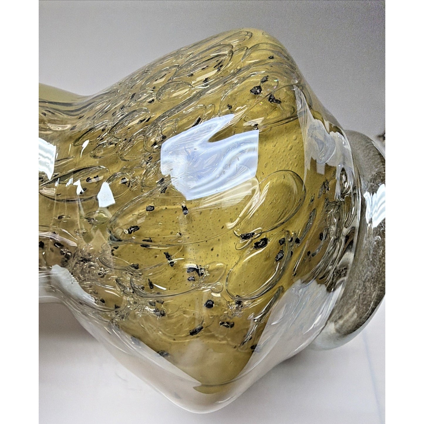 MCM French Studio Art Glass Yellow Bubbles Infused Iridescent Cased Vase As Is