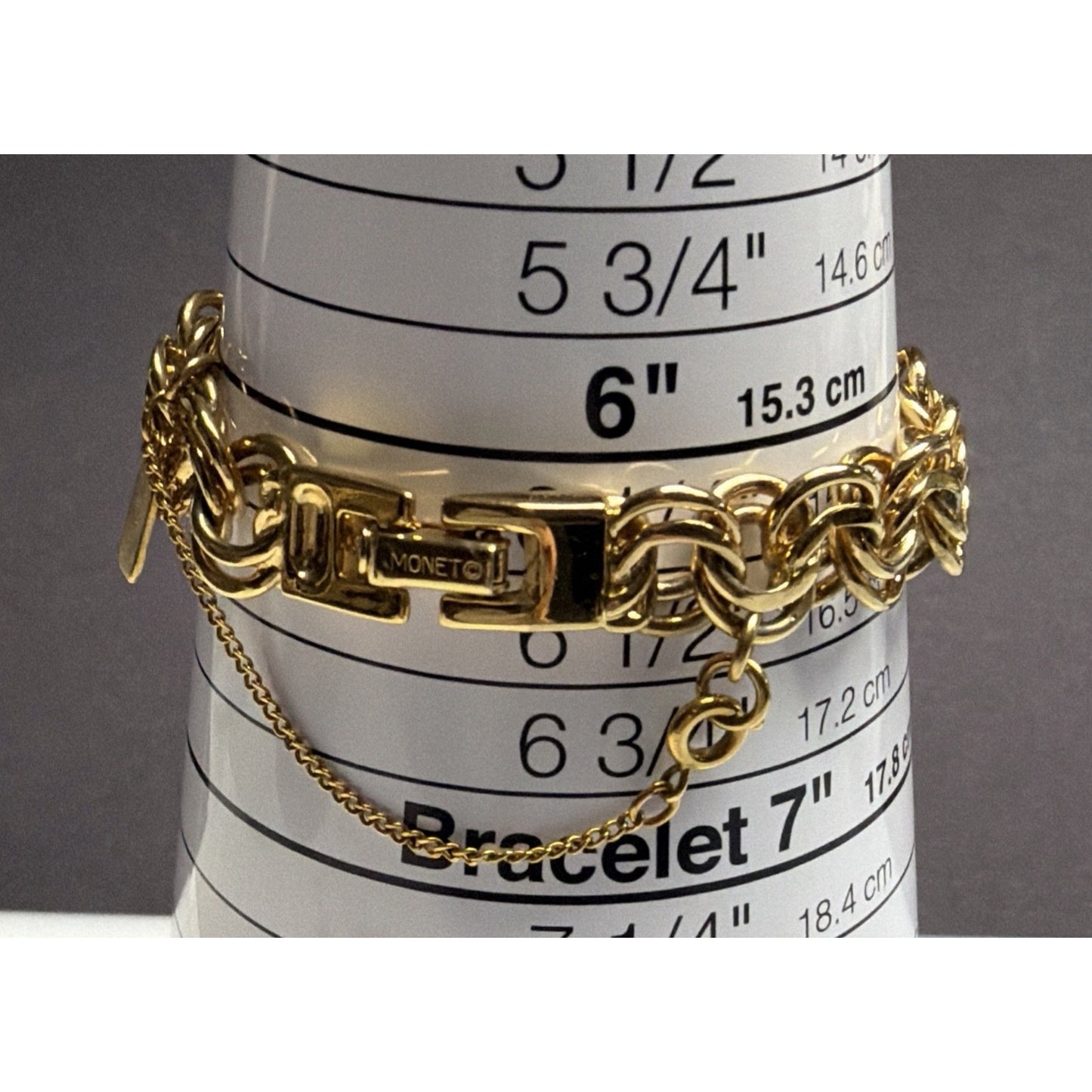 Vintage Monet Gold Tone Double Chain Link Bracelet Safety Chain Clasp