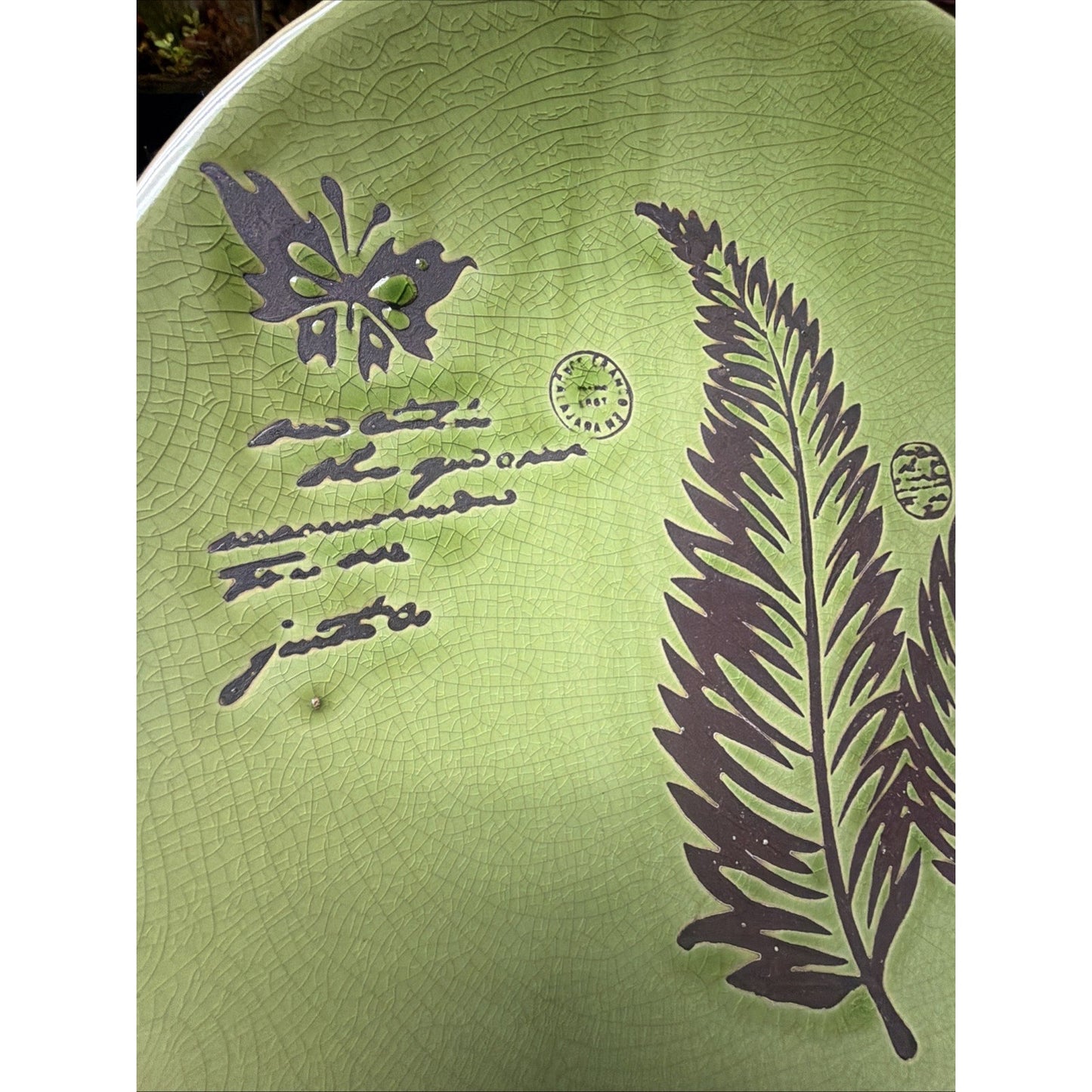 MCM En Franco Guadalajara Pottery Charger Tray Large Crackle Glaze Botanical