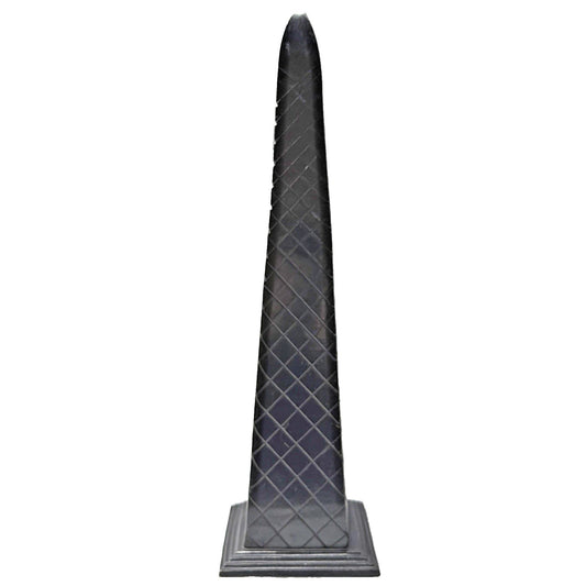 Vintage Obelisk Scored Black Metal Neoclassical Sculpture Ribbed Base As Is