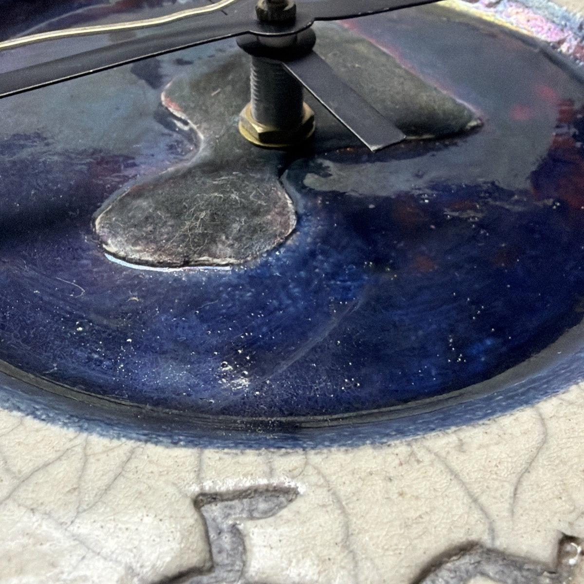 Vtg Ben Diller Raku Art Pottery Petroglyph Glazed Crackle Clock Iridescent As Is
