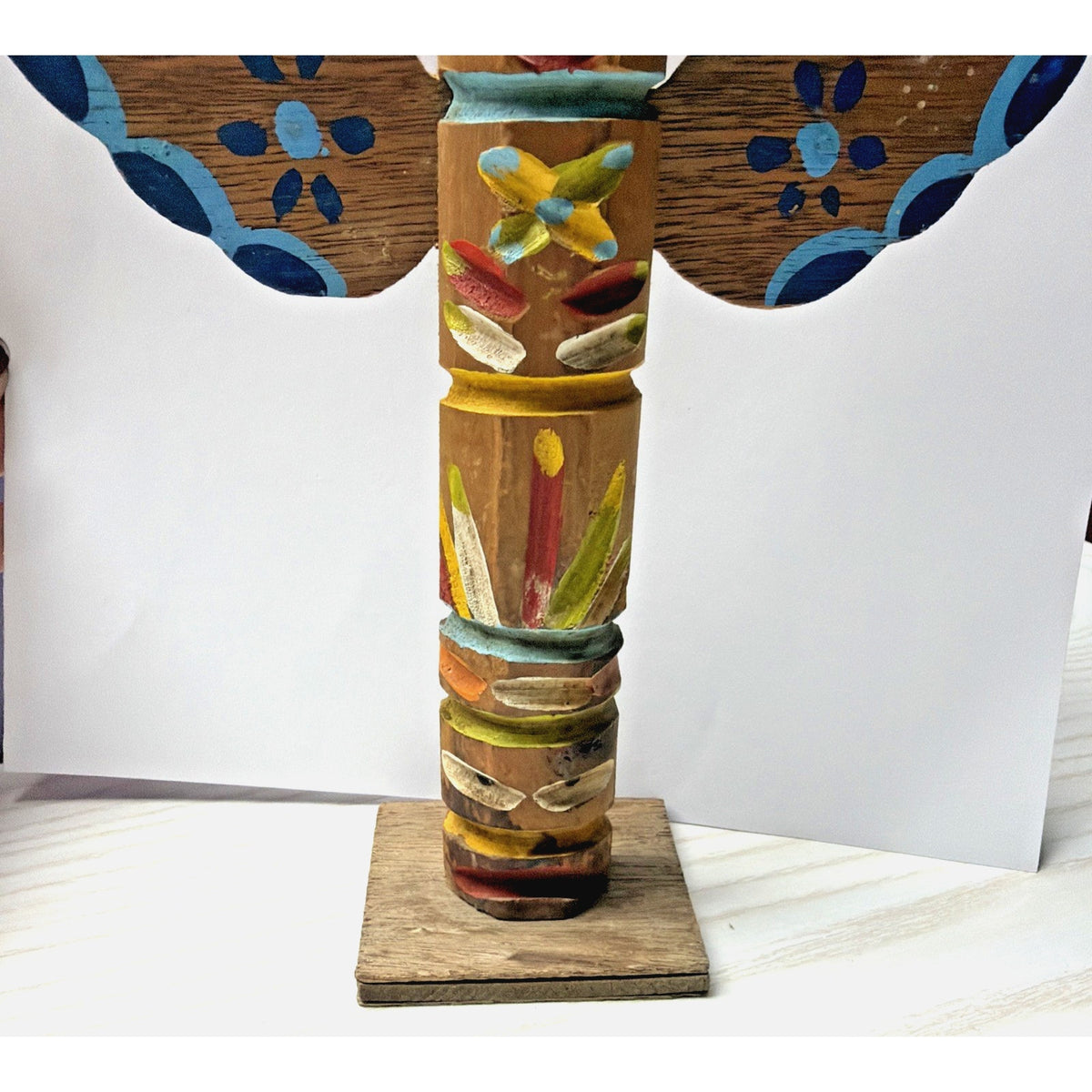 Vintage Chippewa Wood Carved Totem Pole Hand Painted As Is