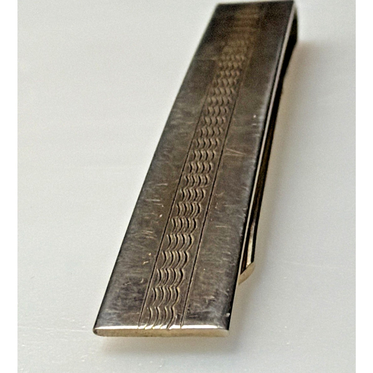 Vintage Large Gold Tone Tie Clip Center Pattern Textured As Is