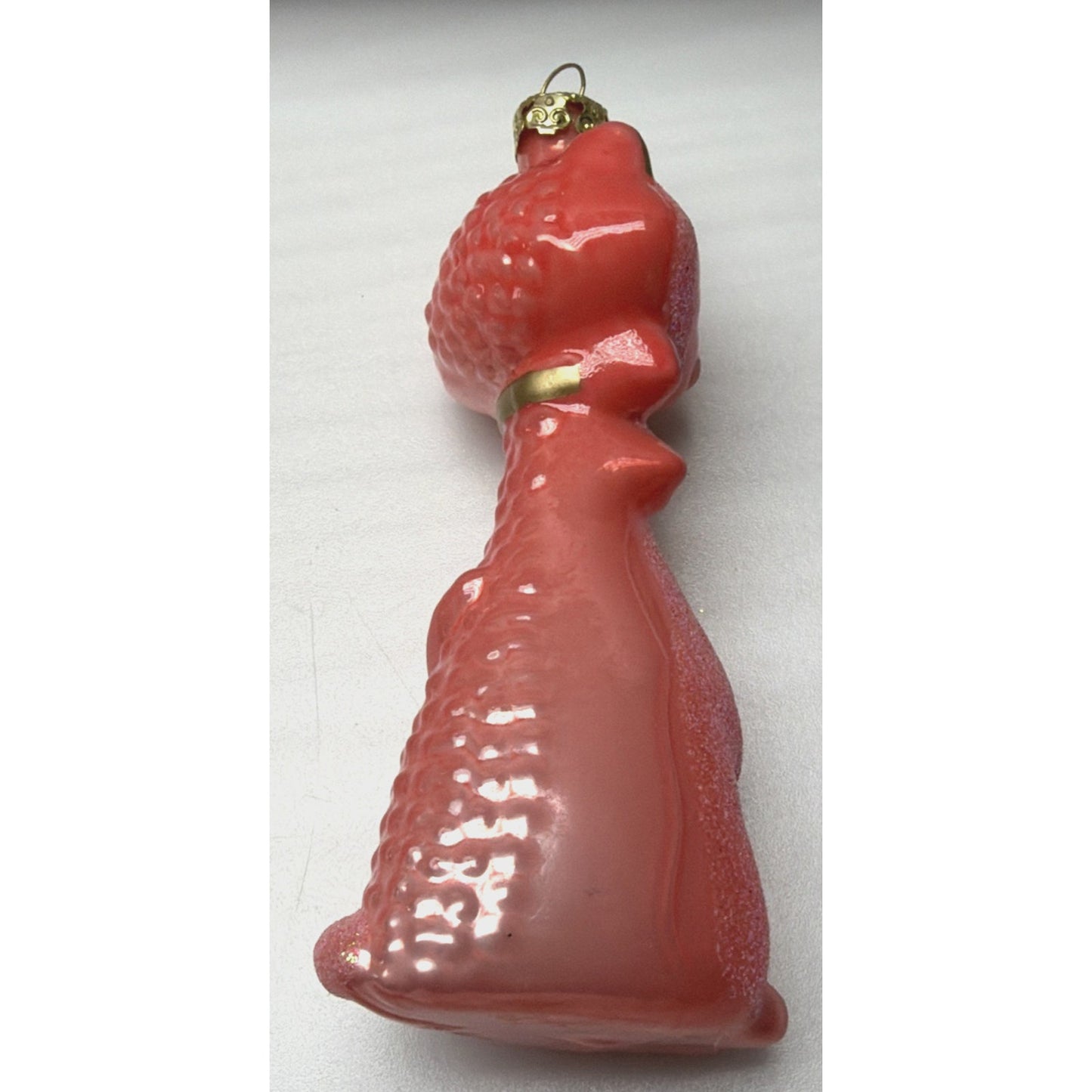 MCM Cody Foster Kitschy Kitten Glass Cat Ornament Coral Glitter