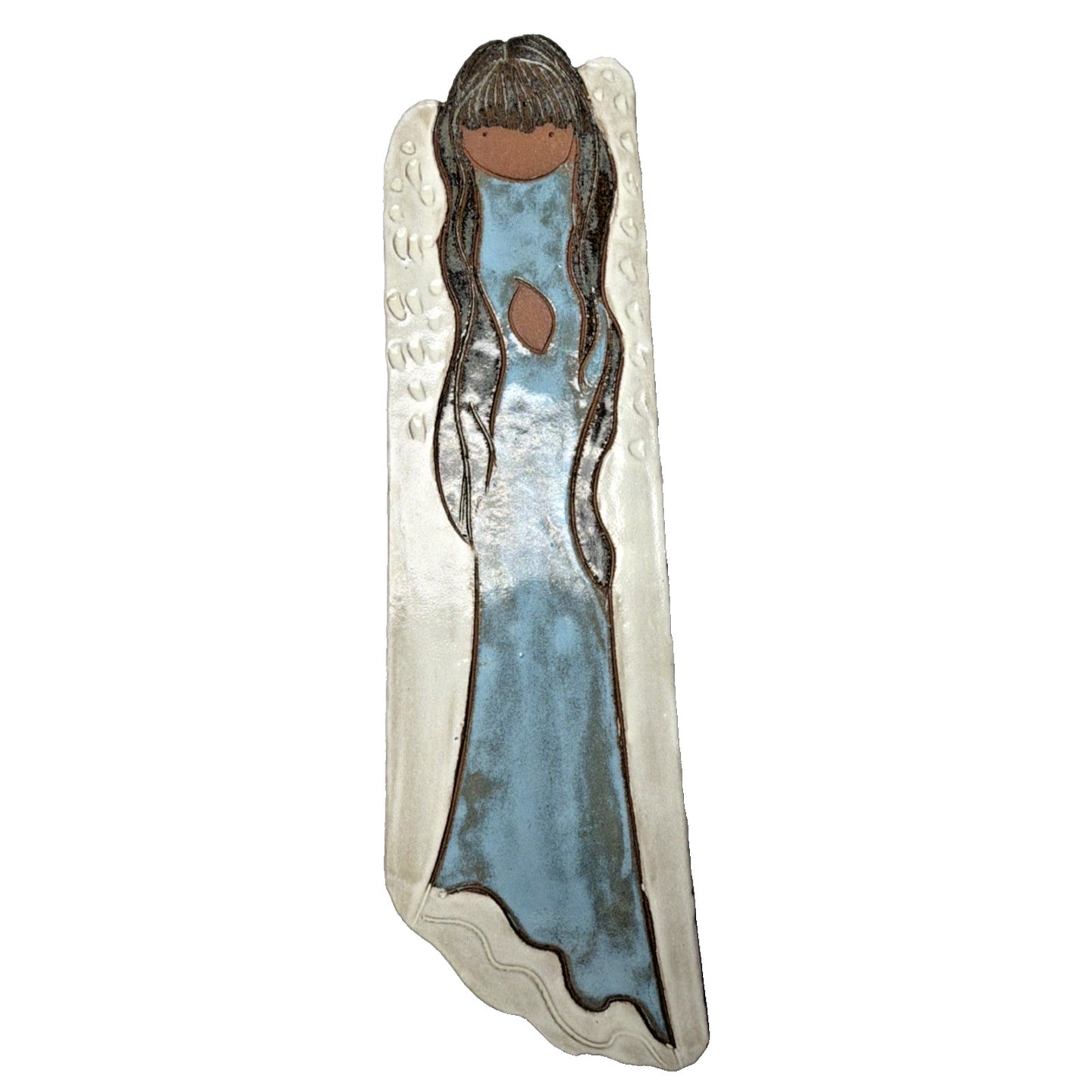 MCM Ninnie Forsgren Bromma Keramik Sweden Angel Wall Plaque Clay Painted 19.5"