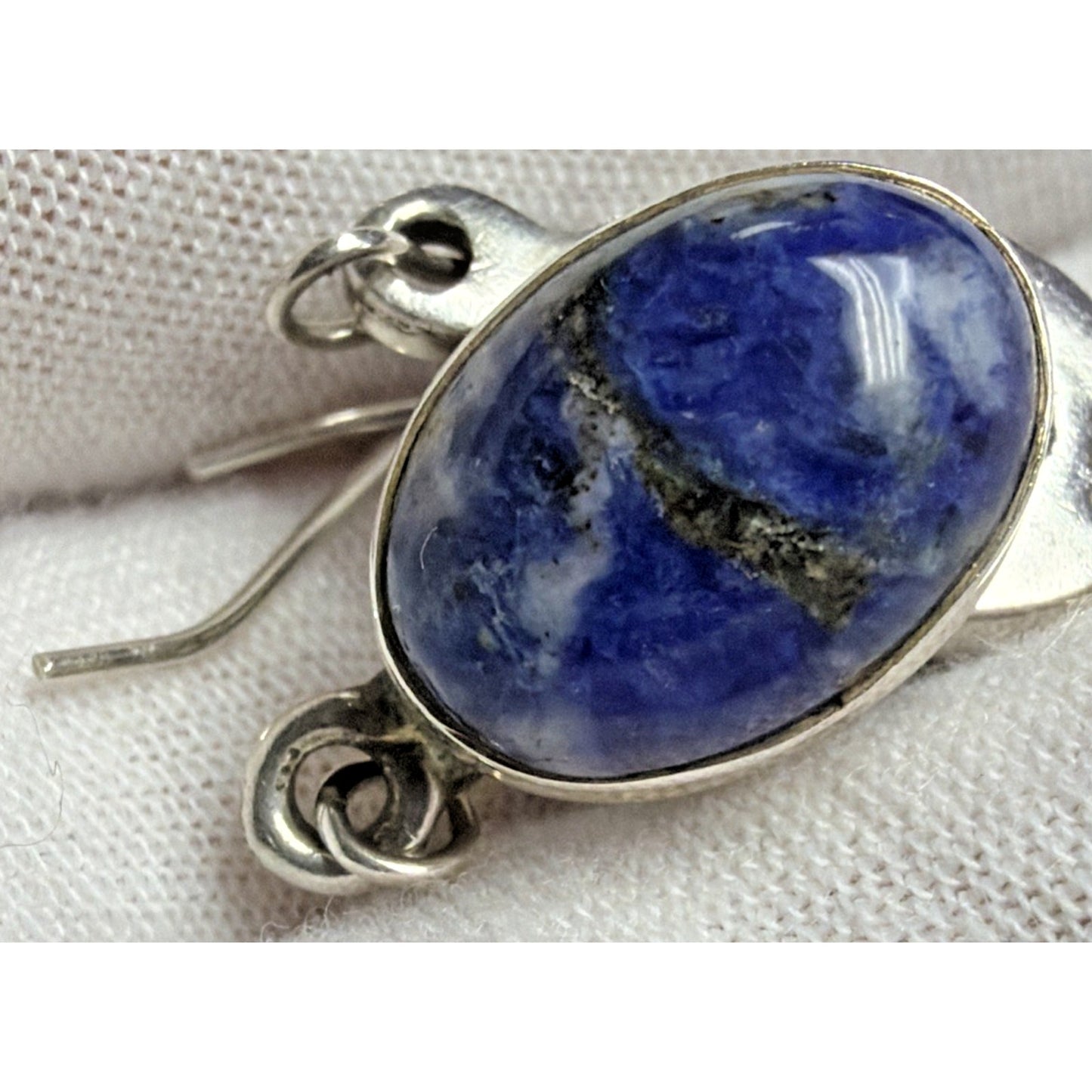 Vintage Sterling Silver Oval Sodalite Cabochon Dangle Drop Earrings Hook 6.13g