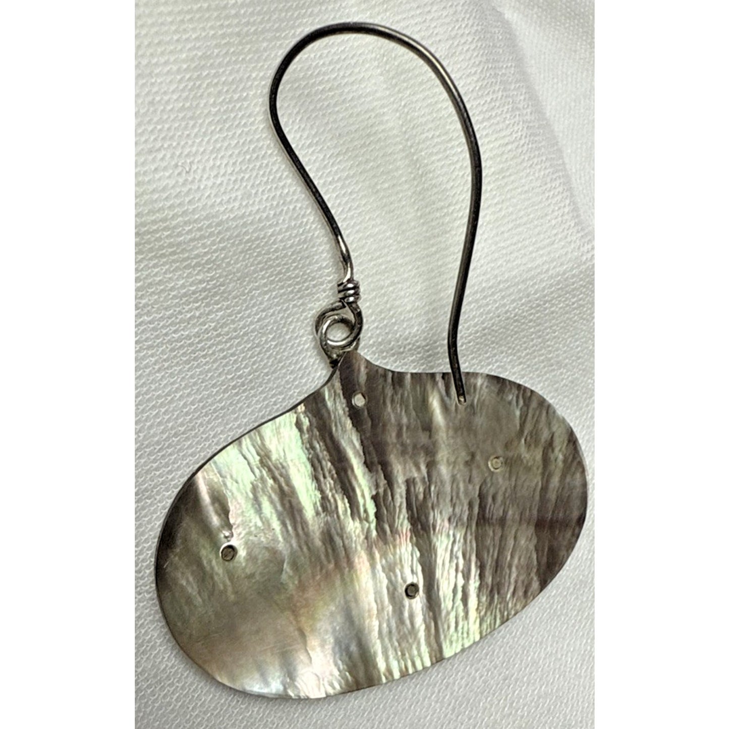 Vintage Sterling Silver Overlay Shell Nacre Earrings Large Ornate Filigree