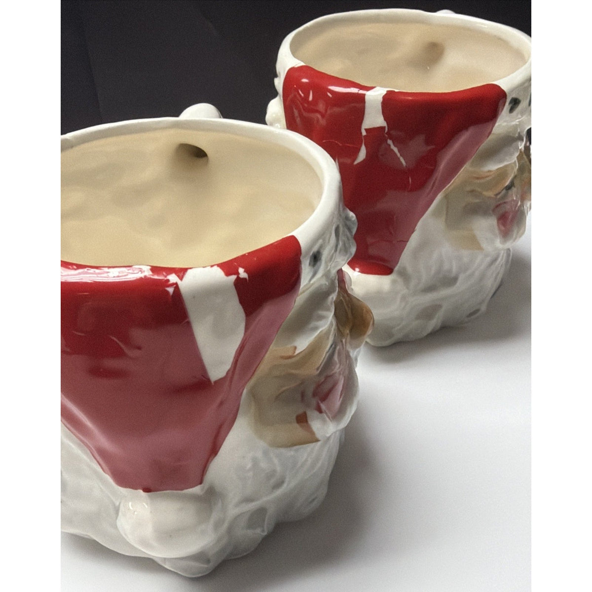 Vintage Lot of 4 Hand Painted Santa Porcelain Ceramic Mugs Double Sided As Is