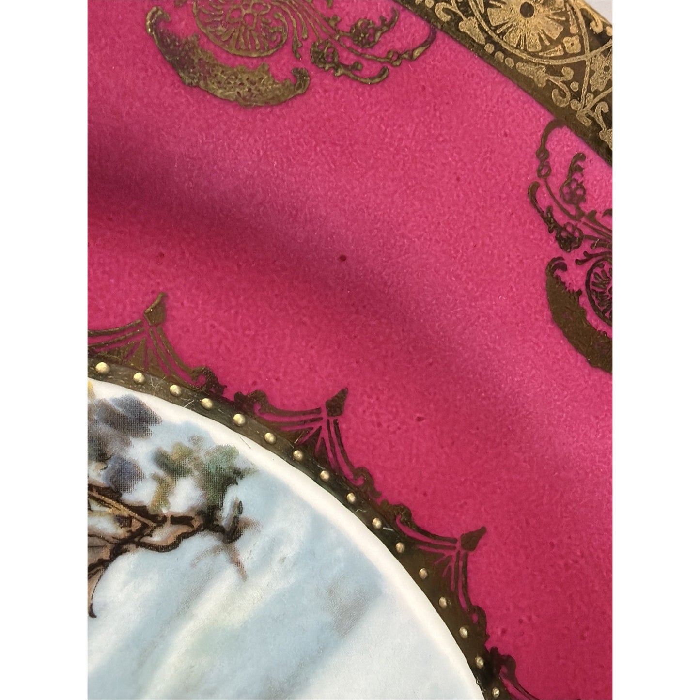 Vintage STW Bavaria Fuchsia Pink Game Plate Gold Ornate Elk Moose
