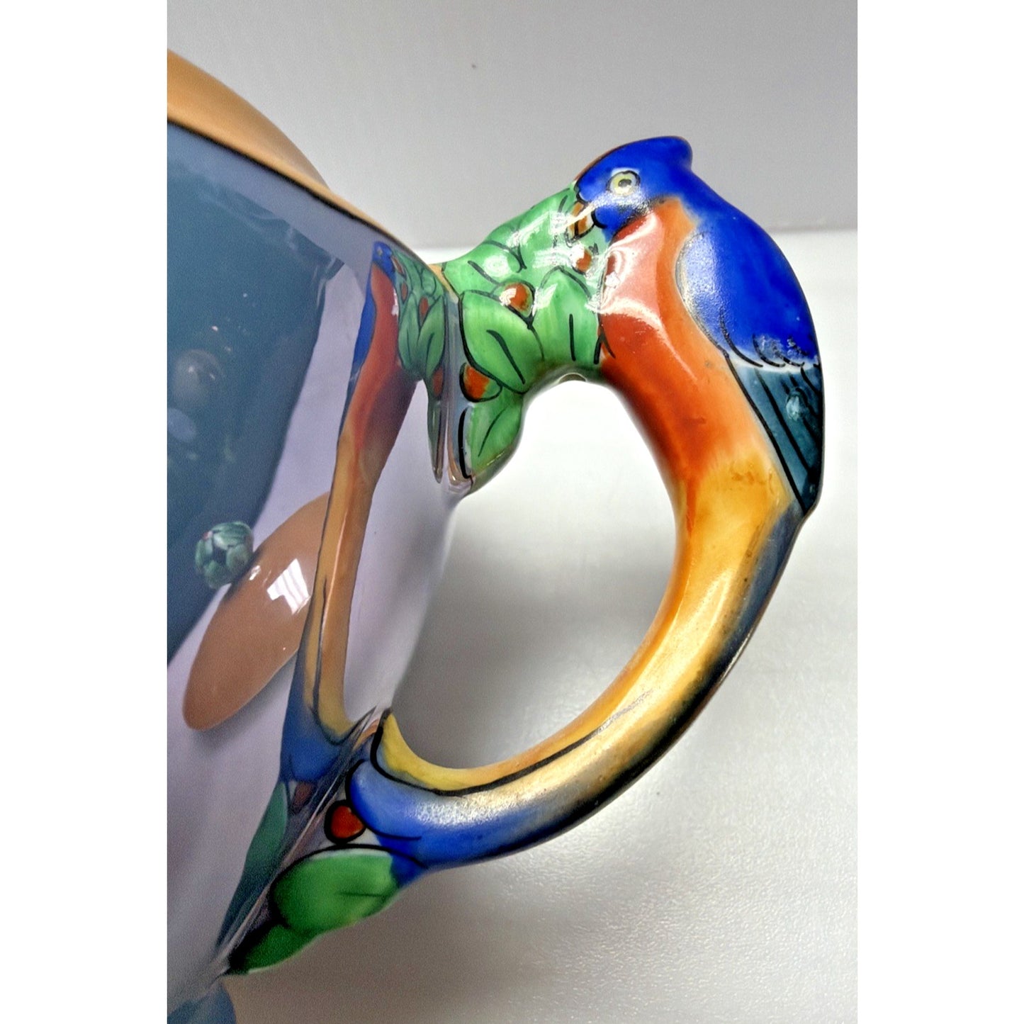 Art Deco Noritake Morimura Lusterware Figural Parrot Handles Creamer Sugar Bowl
