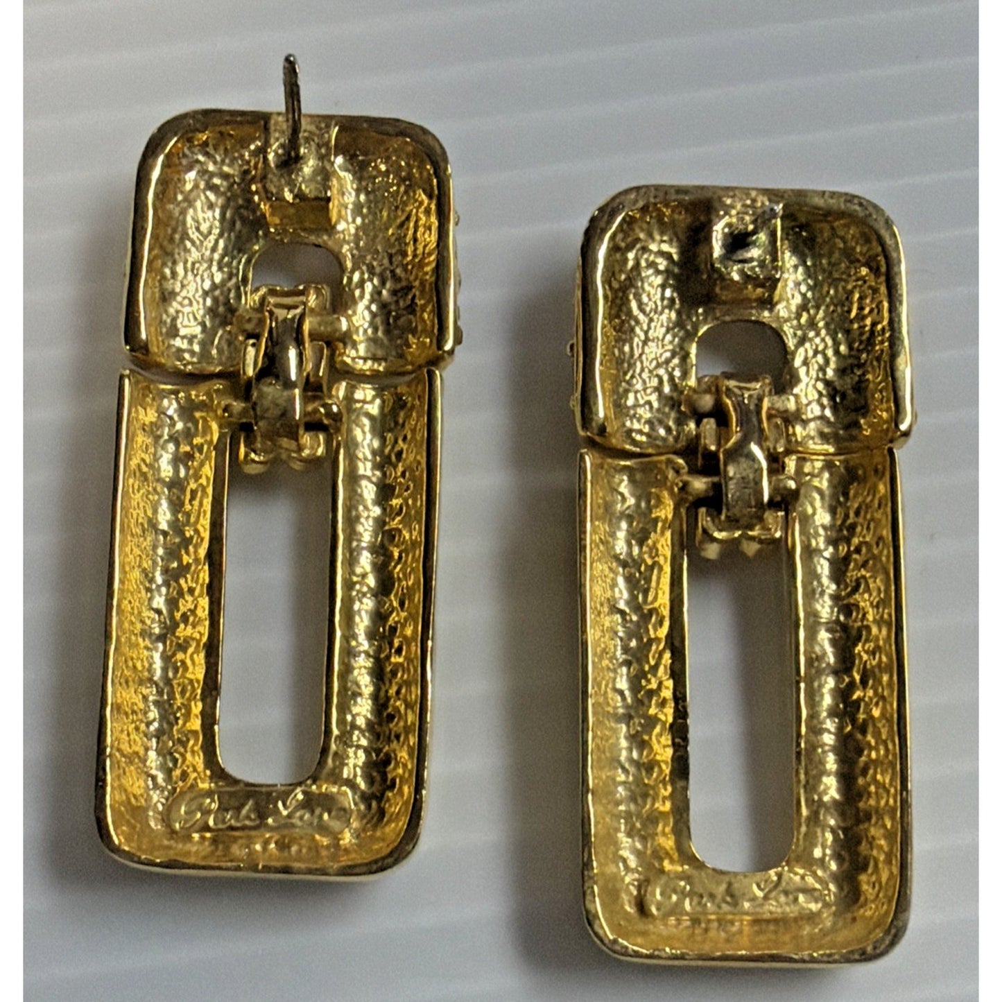 Vintage Park Lane Gold Tone Pave Rhinestone Door Knocker Post Earrings Modernist