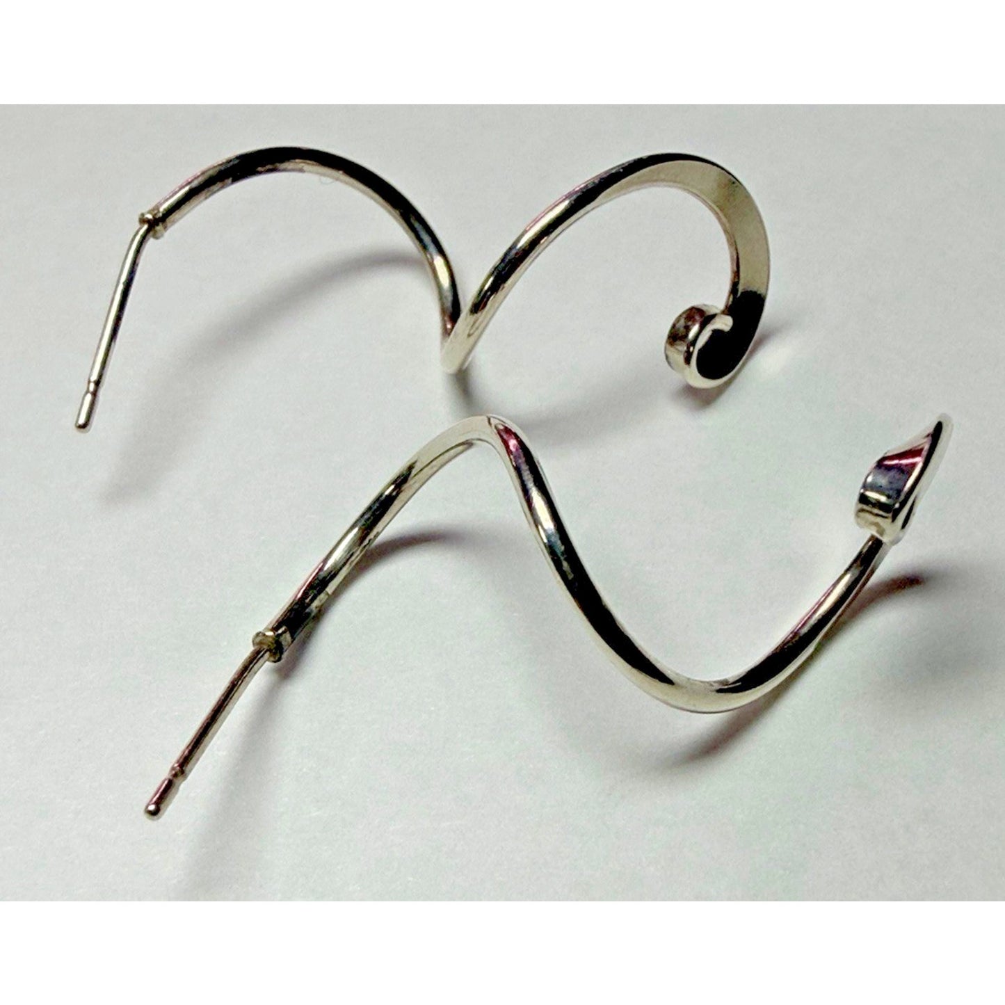 Modernist Sterling Silver Spiral Ribbon Earrings Dangle Snake Coil Stud Post