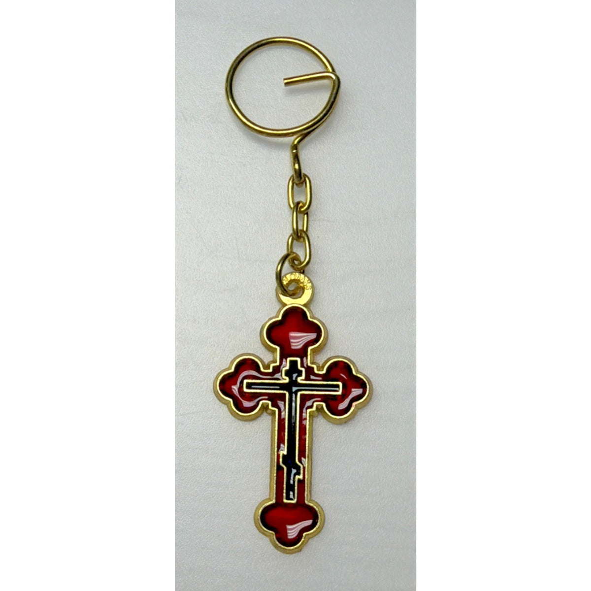 Vtg Holovaik Religious Orthodox Enamel Cross Chain Pendant Gold Tone Red Black