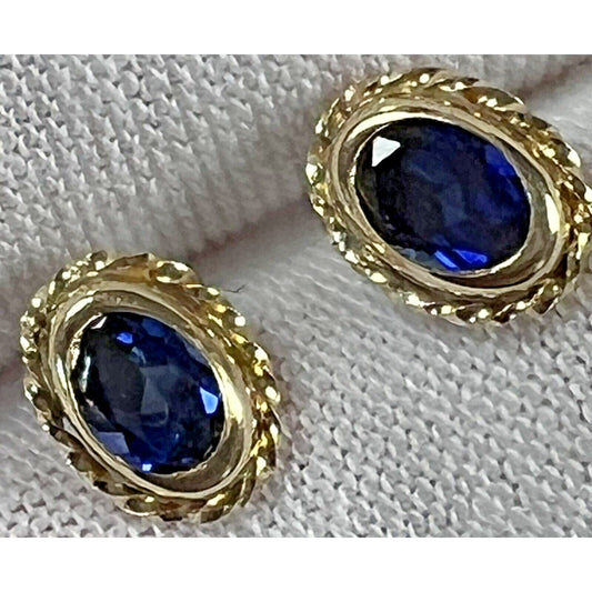 Bezel Set Blue Sapphire 10k Yellow Gold Earrings Post