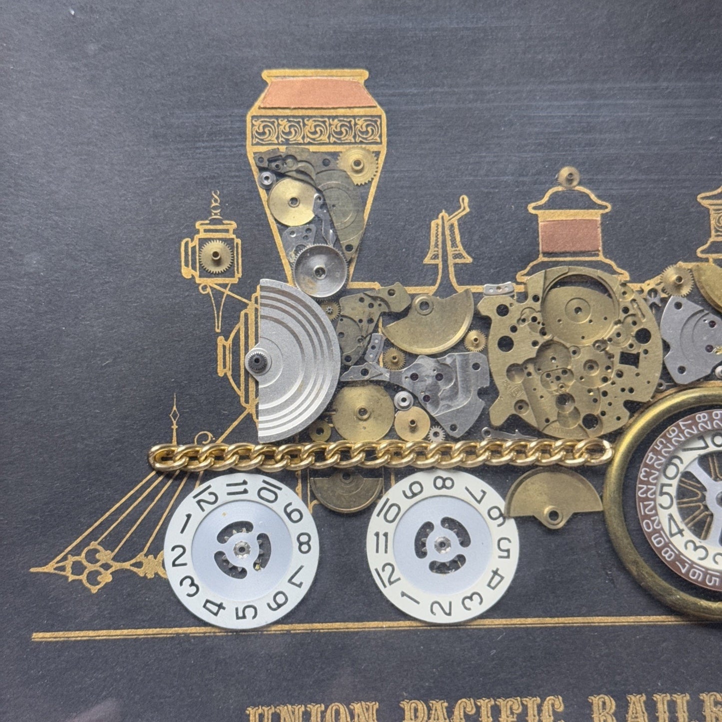 Vintage David of London Union Pacific Railroad Horological Gold Framed Art As Is