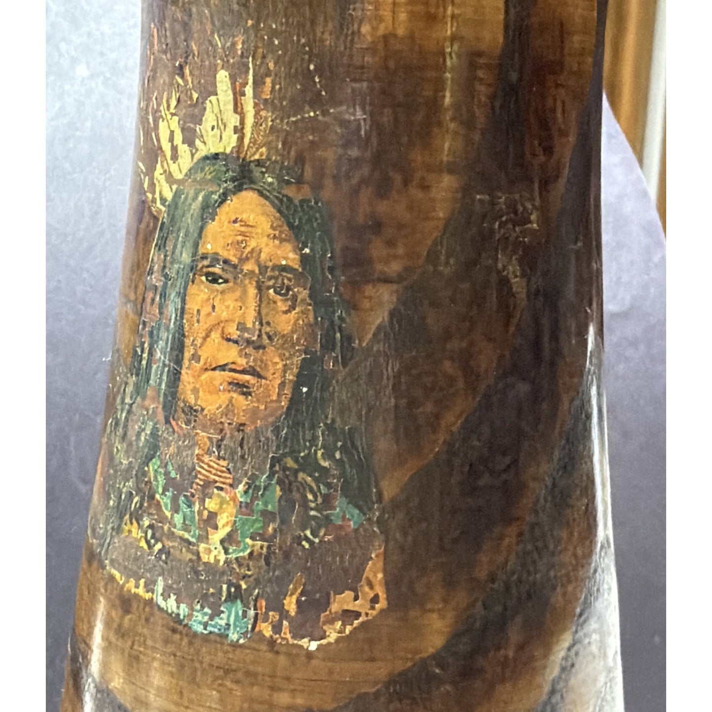 Antique Adirondack Souvenir Wood Turned Vase Bark Native American WI Dells As Is