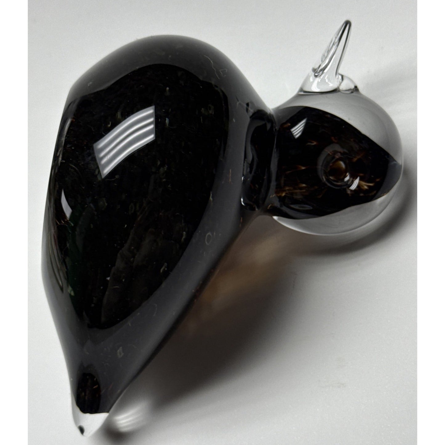 Wedgwood England Crystal Duck Mottled Black Brown Tortoise Glass Figurine Signed