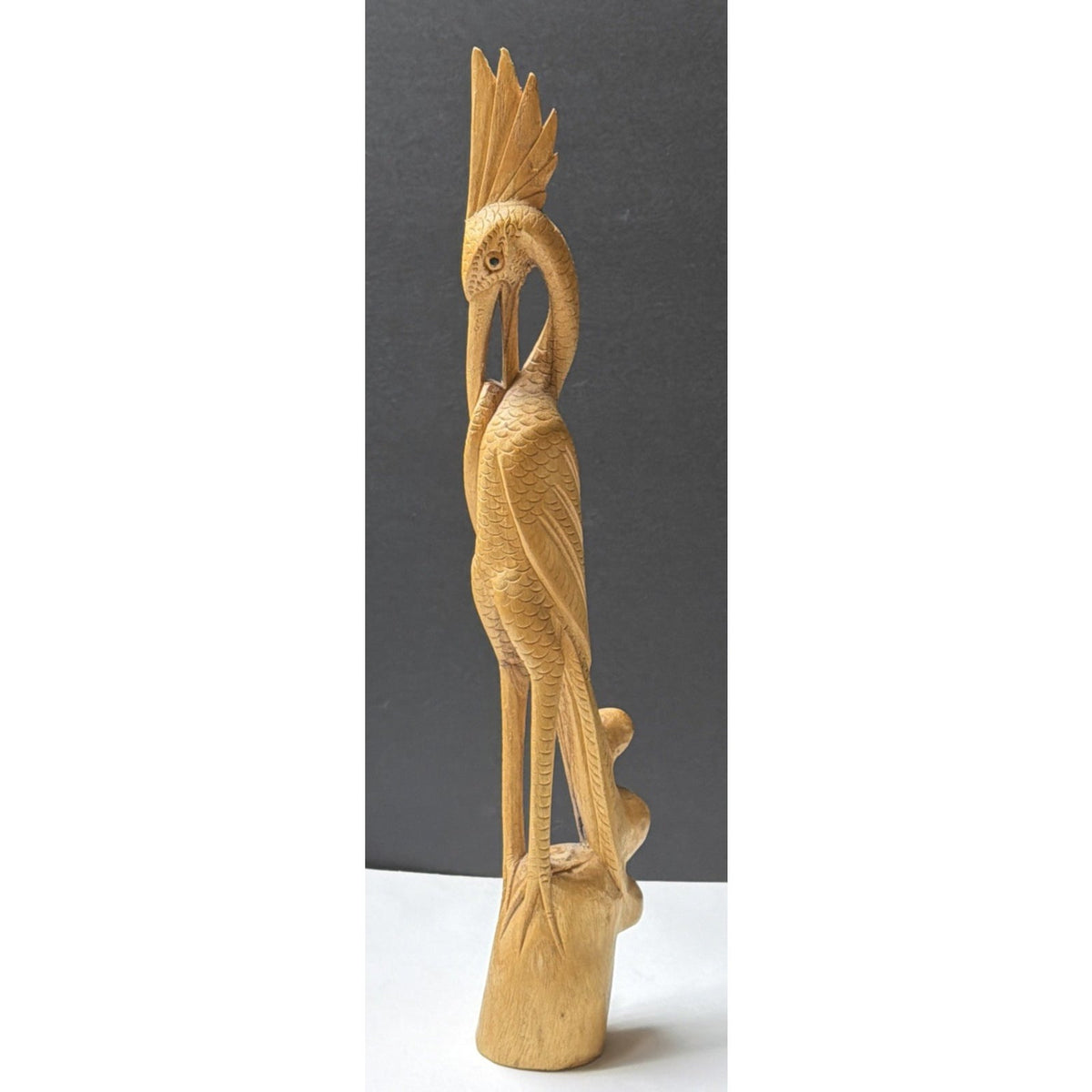 Vintage Hand Carved Heron Egret Sculpture Burlwood Wood Root Bird Statue
