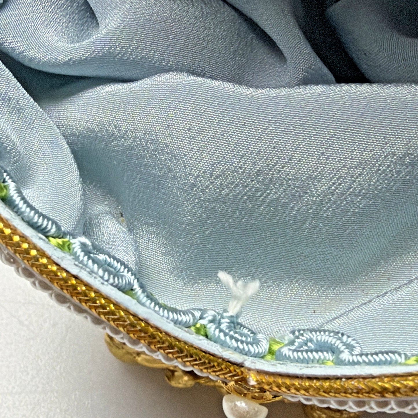 Egg Fantasy Hand Decorated Goose Egg Blue Trinket Jewelry Box Porcelain Flowers