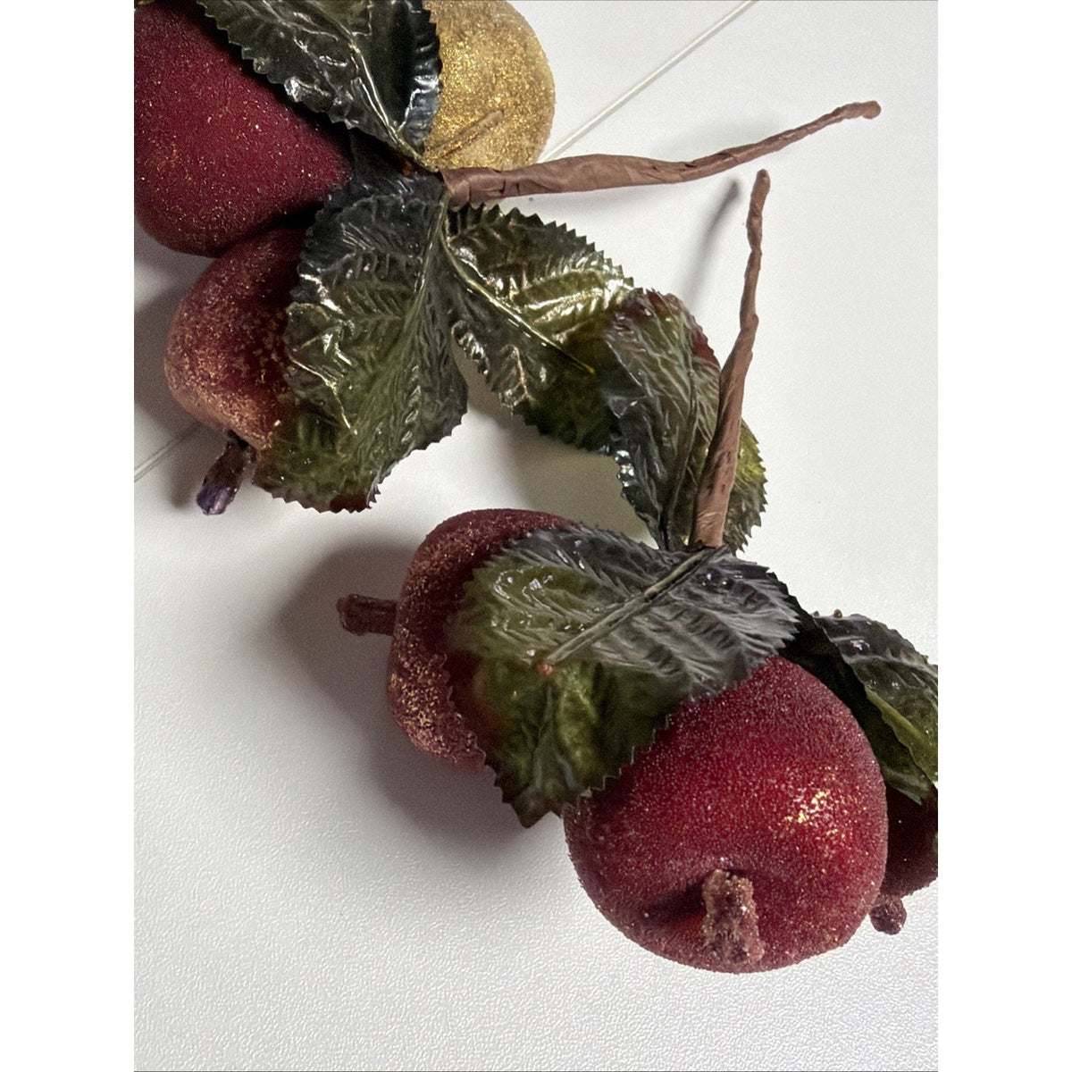 Lot of 2 Vtg Sugar Beaded Sugar Fruit Picks Apple Berries Frosted Stems Leaves