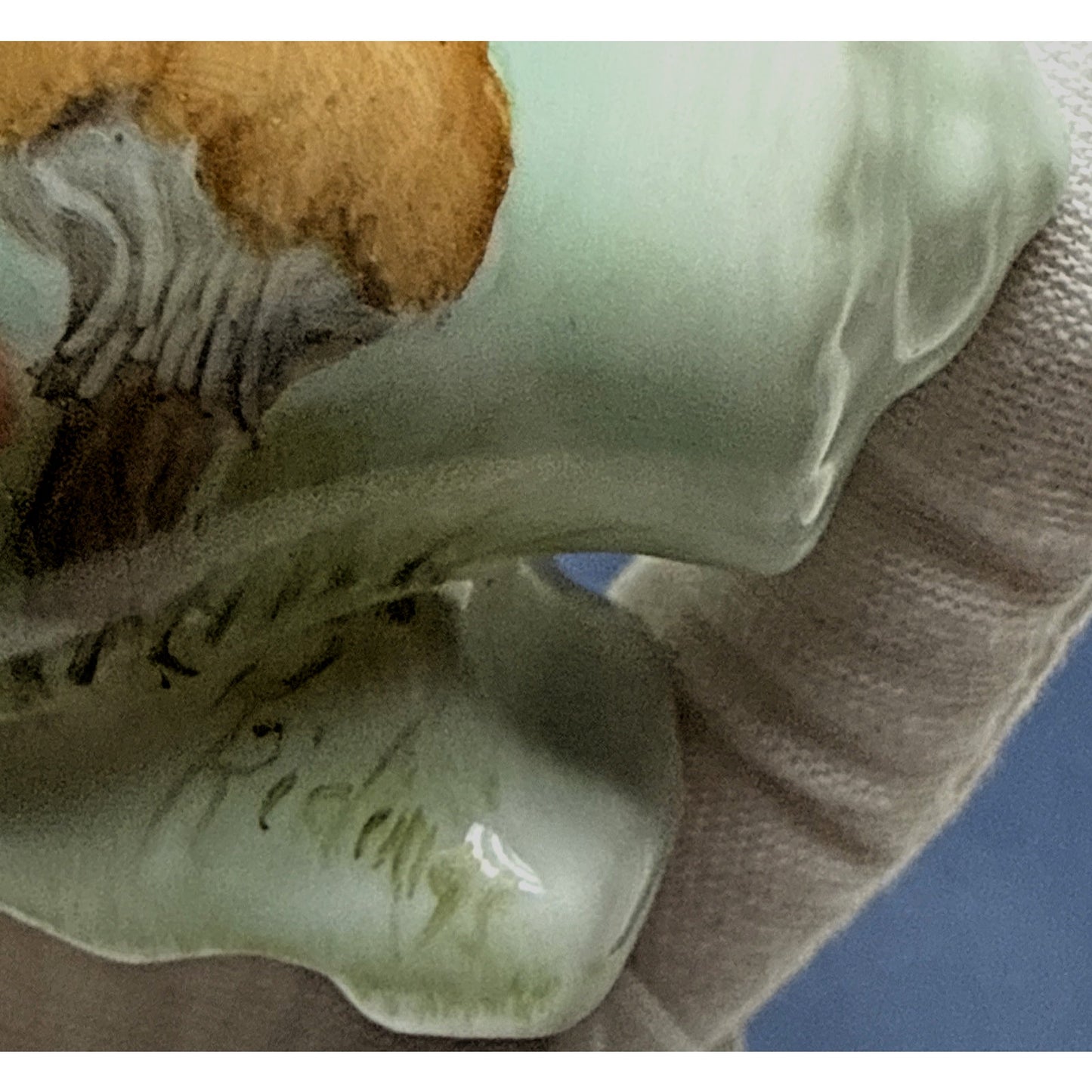 Vintage Porcelain Toothpick Holder Horizontal Hand Painted Mushrooms Gold Footed