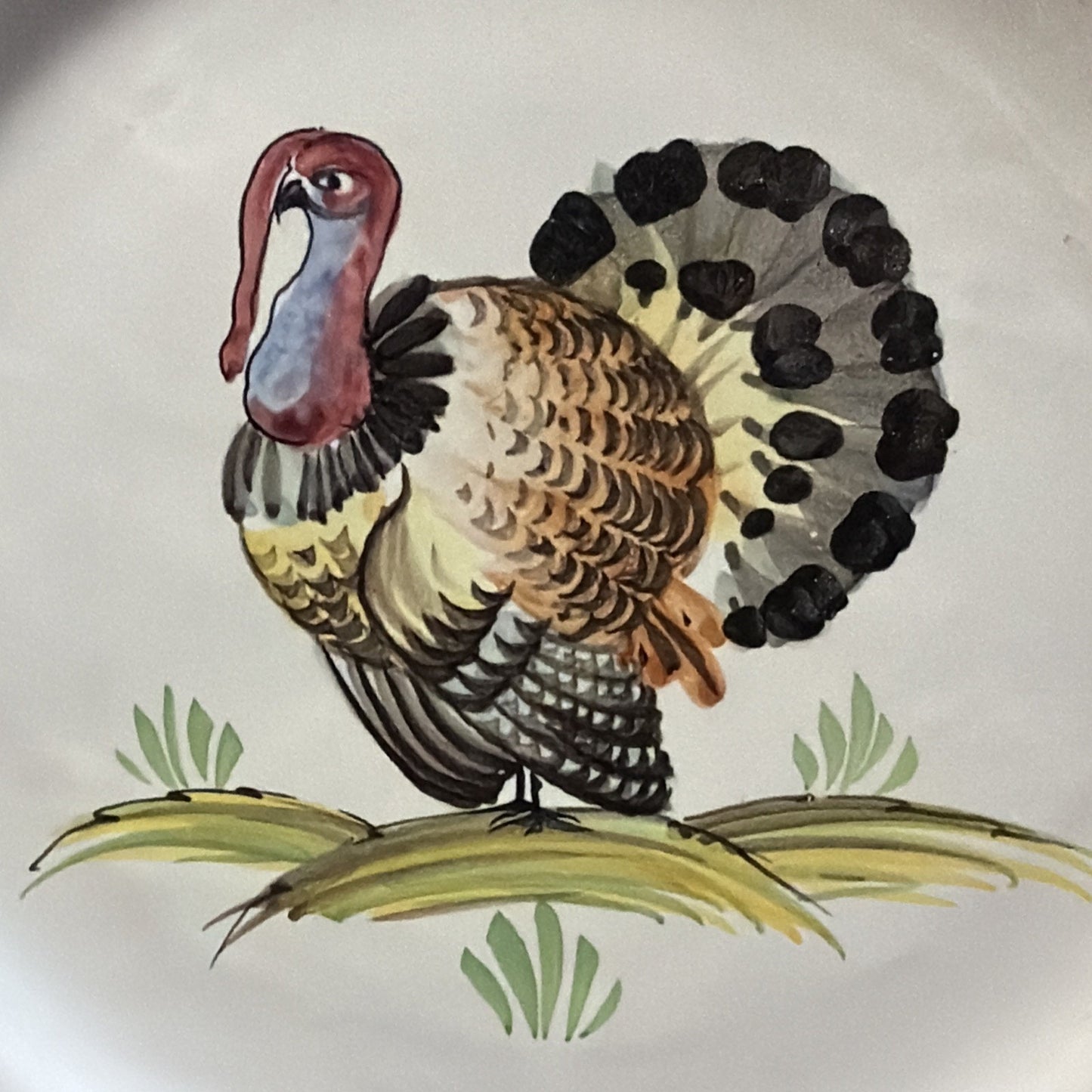 Italy Majolica Pottery Plate Hand Painted Turkey Porcelain Glazed Numbered As Is
