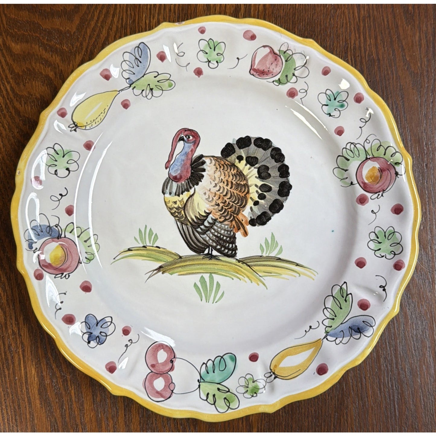 Italy Majolica Pottery Plate Hand Painted Turkey Porcelain Glazed Numbered As Is