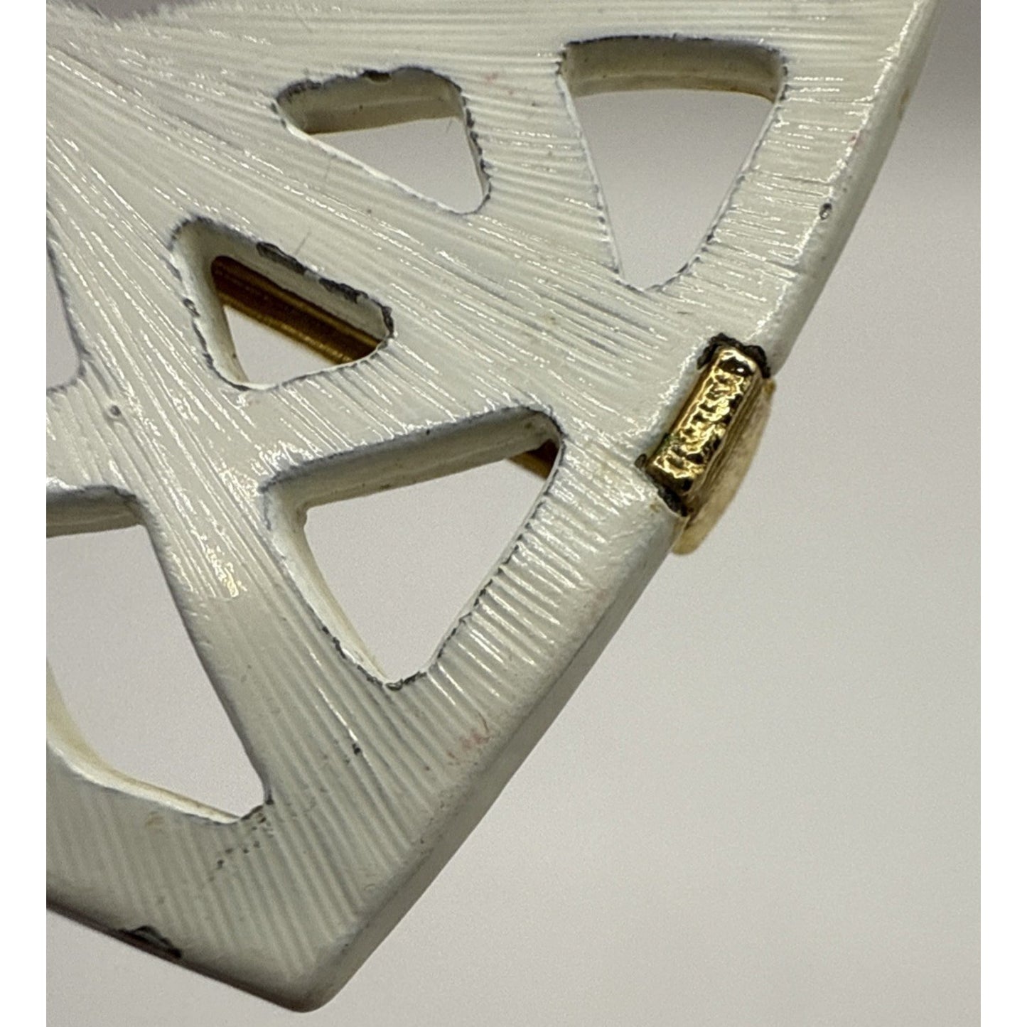 Vintage Crown Trifari Modernist White Enamel Necklace Pendant Gold Geometric