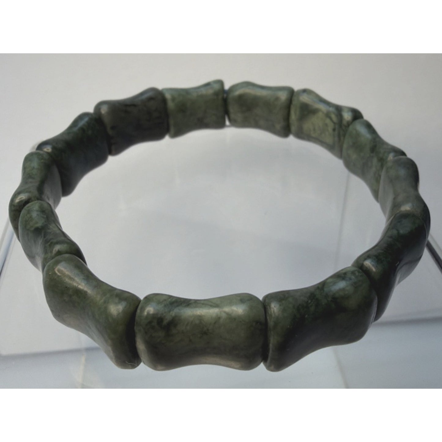 Natural Nephrite Jade Serpentine Stretch Bracelet Good Luck Bamboo Bone Read