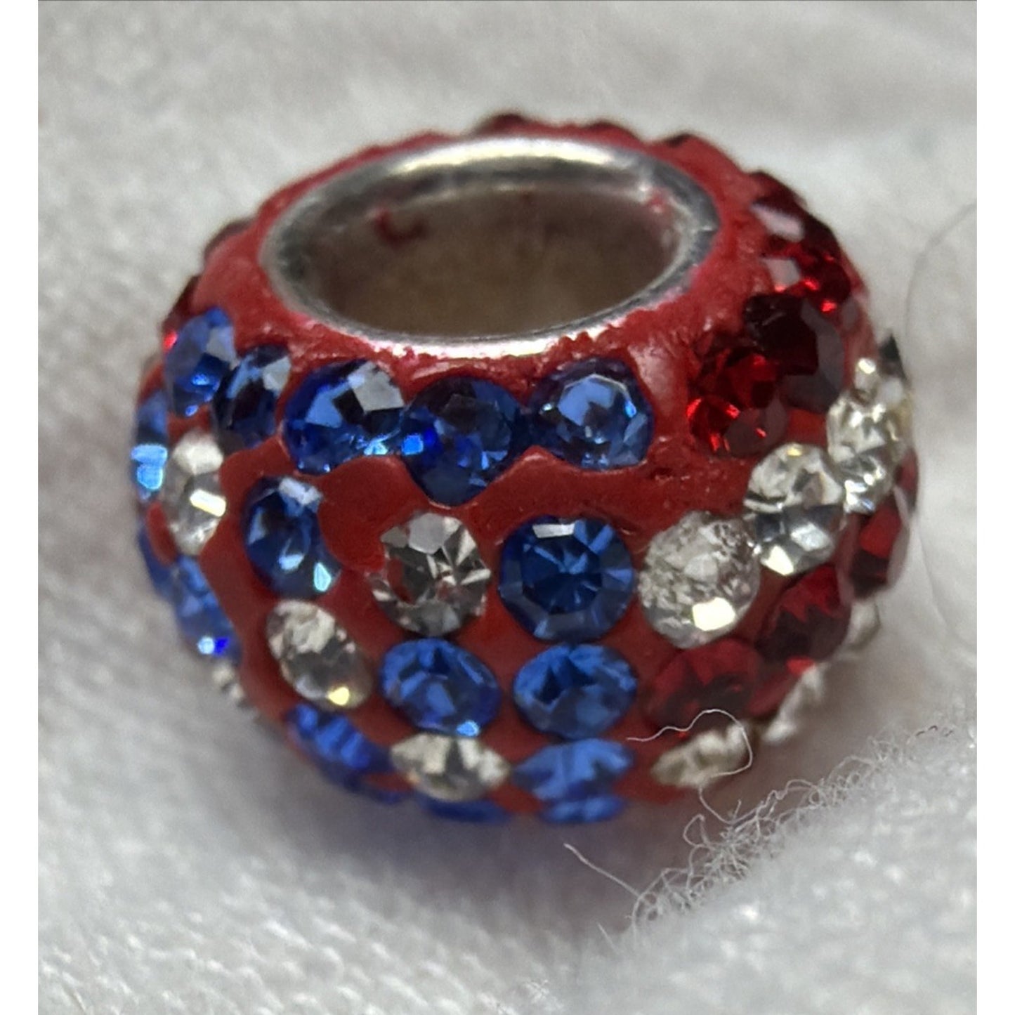 Vintage 925 Pave Crystal American Flag Bead Charm As Is