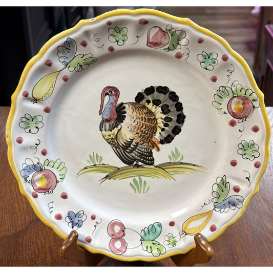 Italy Majolica Pottery Plate Hand Painted Turkey Porcelain Glazed Numbered As Is