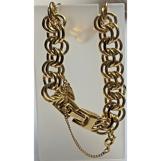 Vintage Monet Gold Tone Double Chain Link Bracelet Safety Chain Clasp