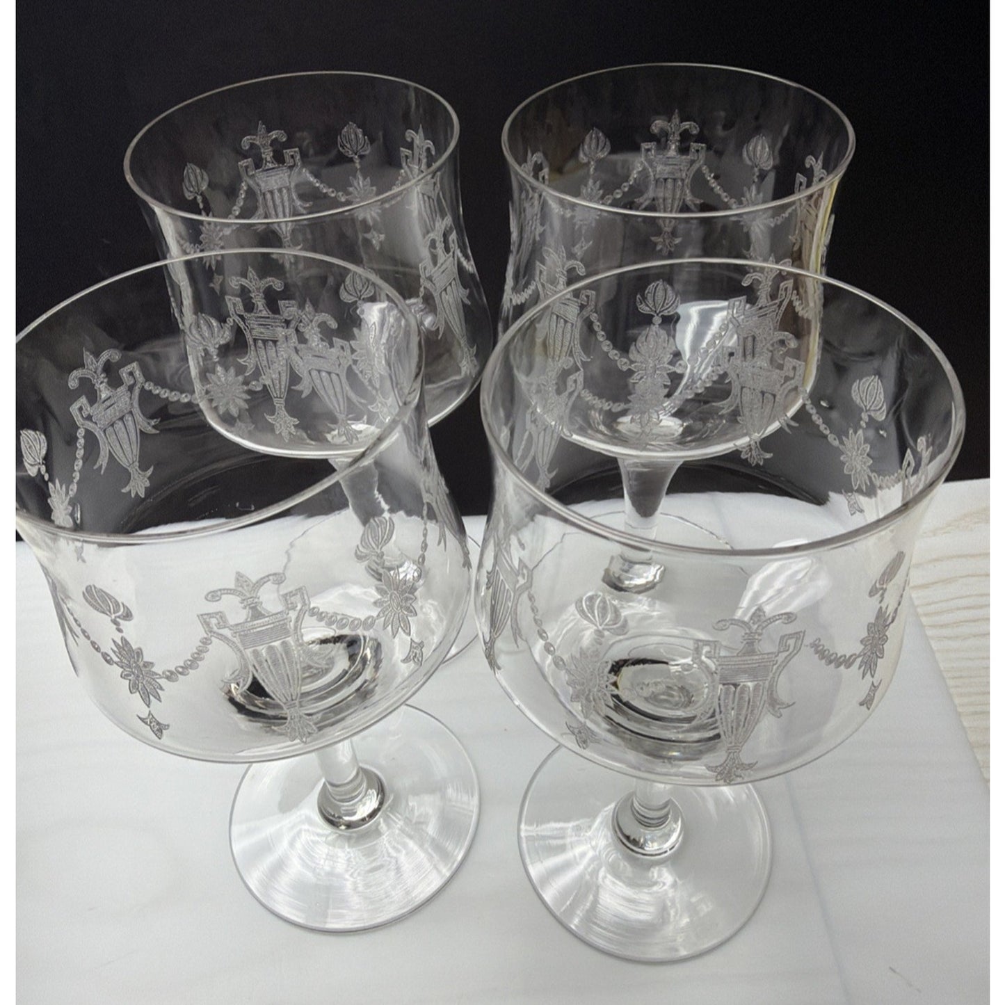 Vintage Lot of 4 Morgantown Glass 7589 Richmond Etched Water Goblet Stemware