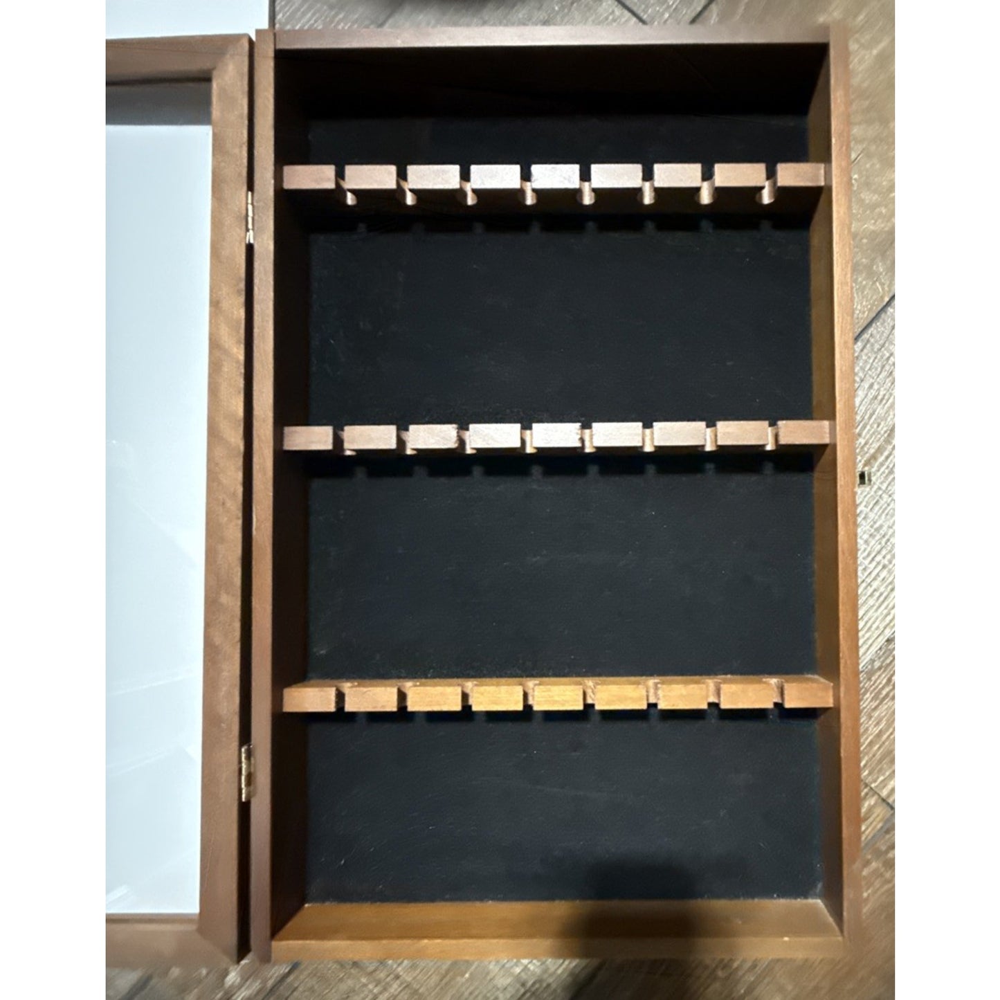 Vtg Wood Cabinet Display Collectible 24 Spoon Case Glass Buckle Clasp Lock As Is