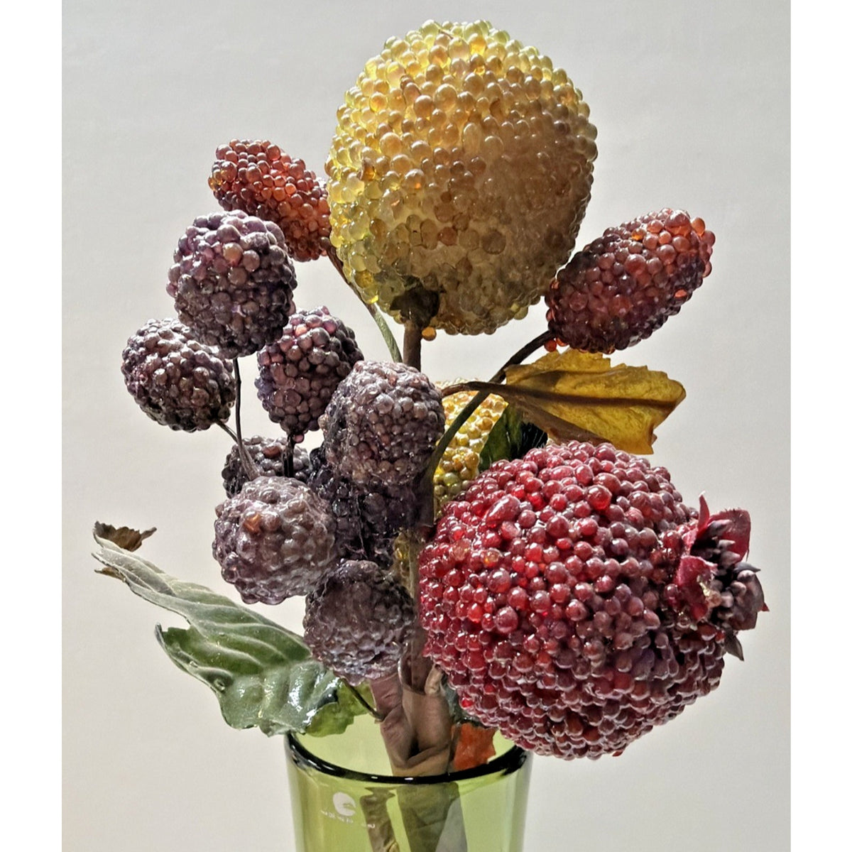 Vintage Glass Beaded Jeweled Faux Fruit Bouquet Pear Pomegranate Raspberry Grape