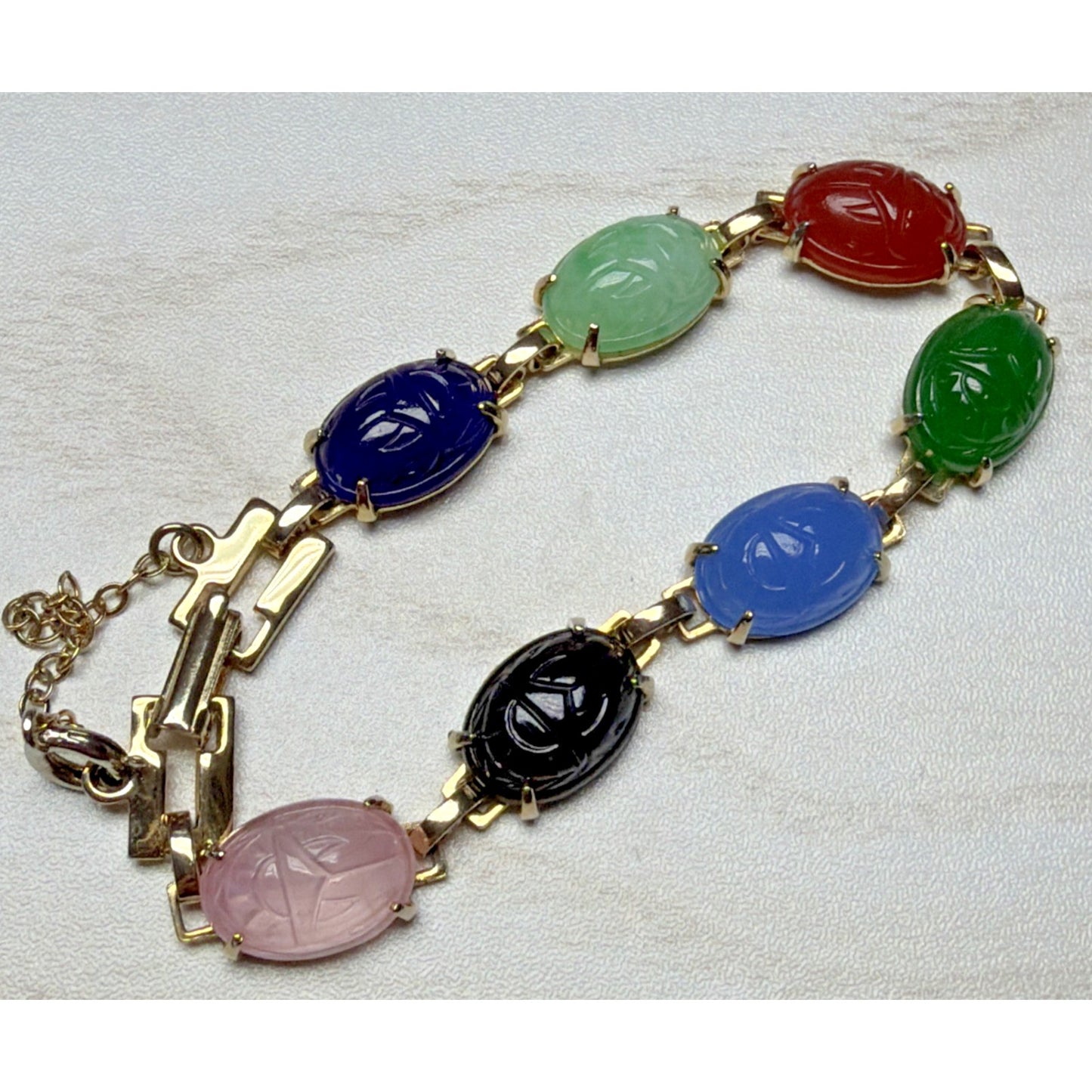 Egyptian Revival Carved Scarab Beatle Bracelet Link Security Chain As Is