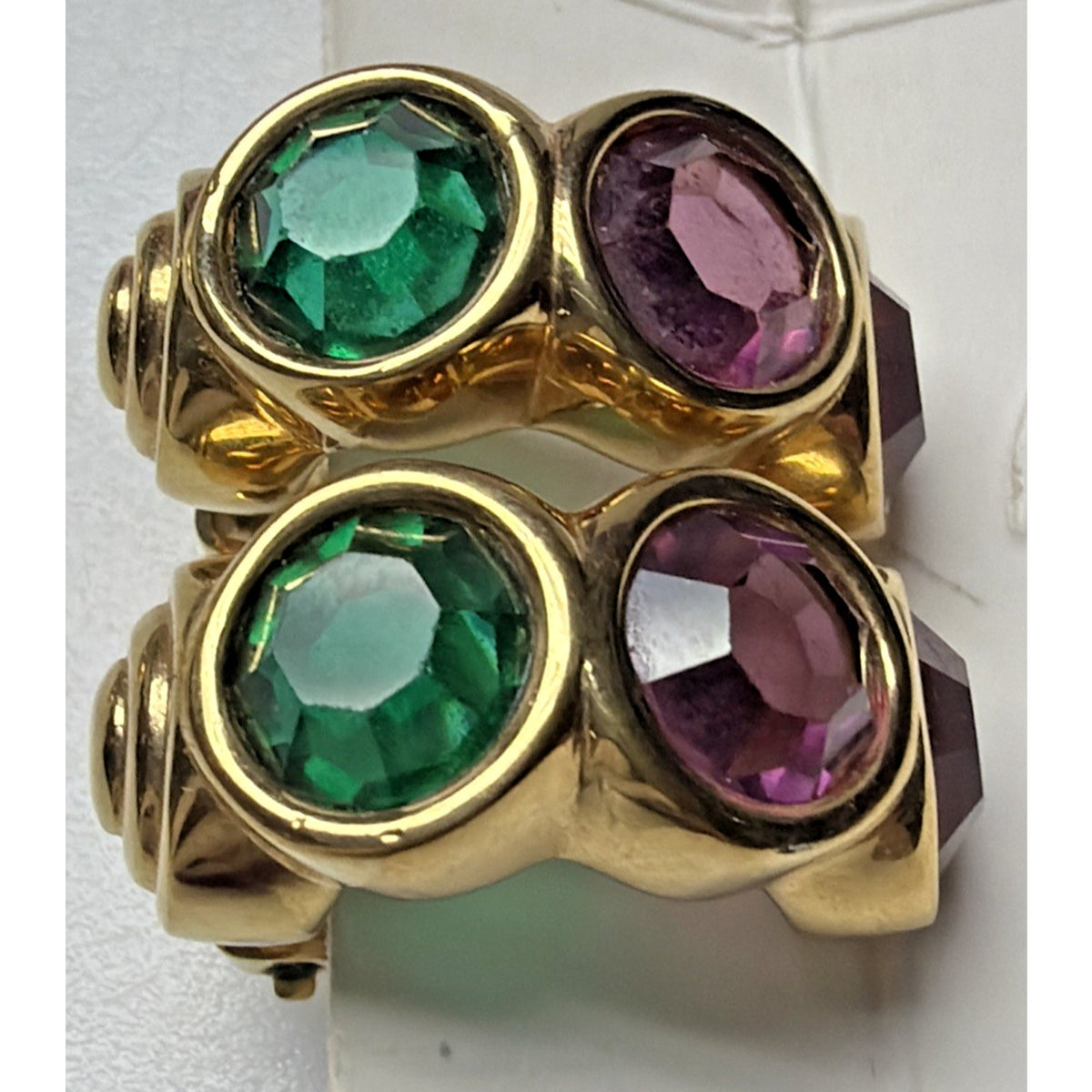 Swarovski Crystal Rhinestone Multi Color Faceted Hoop Clip On Earrings Chunky