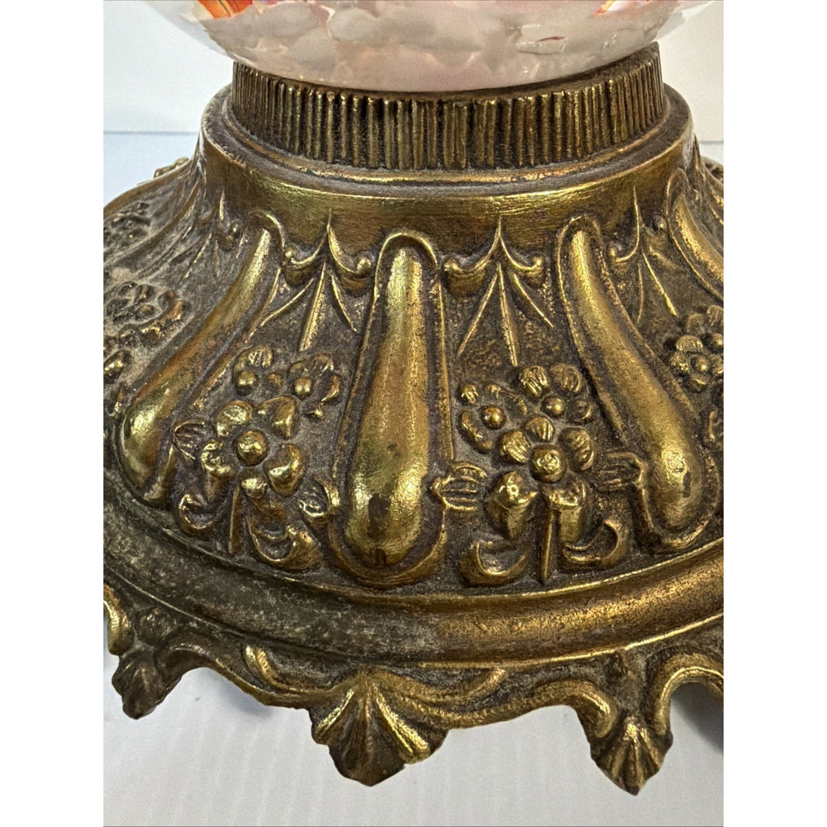 Vtg Clair Joe Rice Art Glass Red Trumpet Flower Lamp Paperweight Ornate L&L WMC