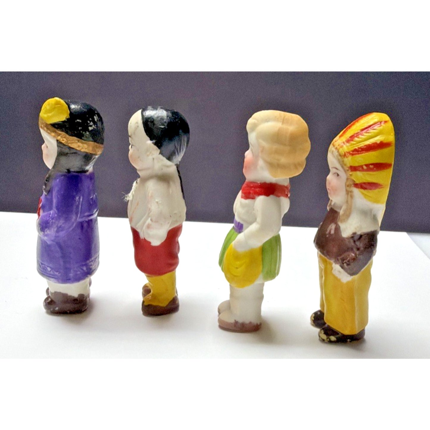 Old Lot of 8 Bisque Porcelain Penny Dolls Foreign Dolls Made in Japan As Is