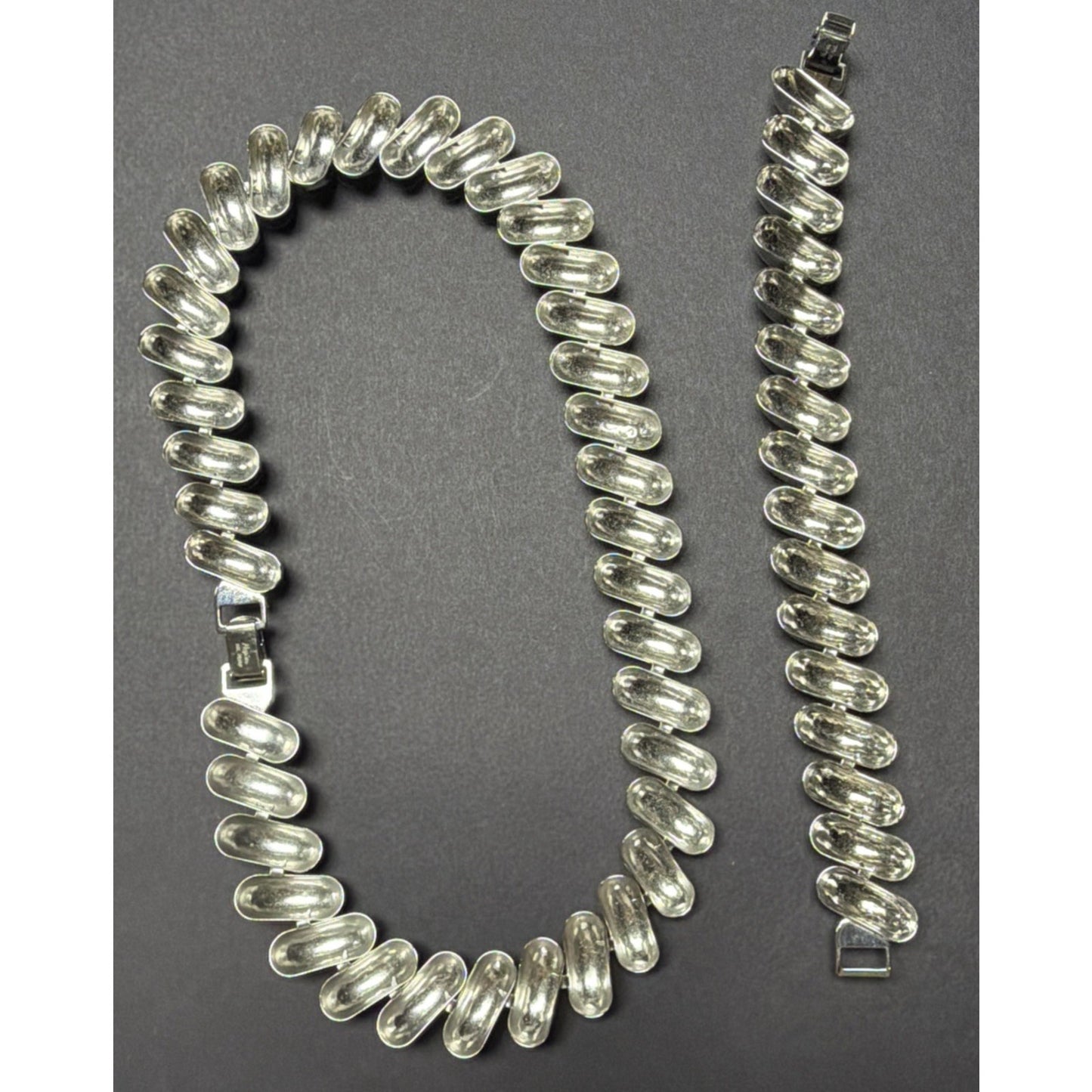 Vintage Set Napier Collar Necklace Bracelet Silver Tone Chunky Oval Link