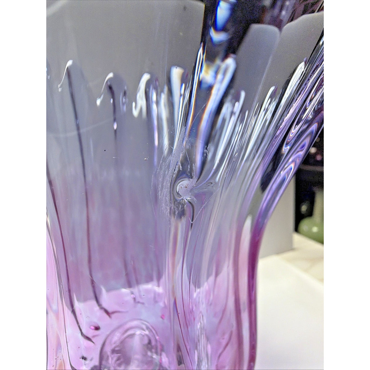 MCM Chribska Josef Hospodka Gradient Art Glass Vase Footed Mottled Purple Blue
