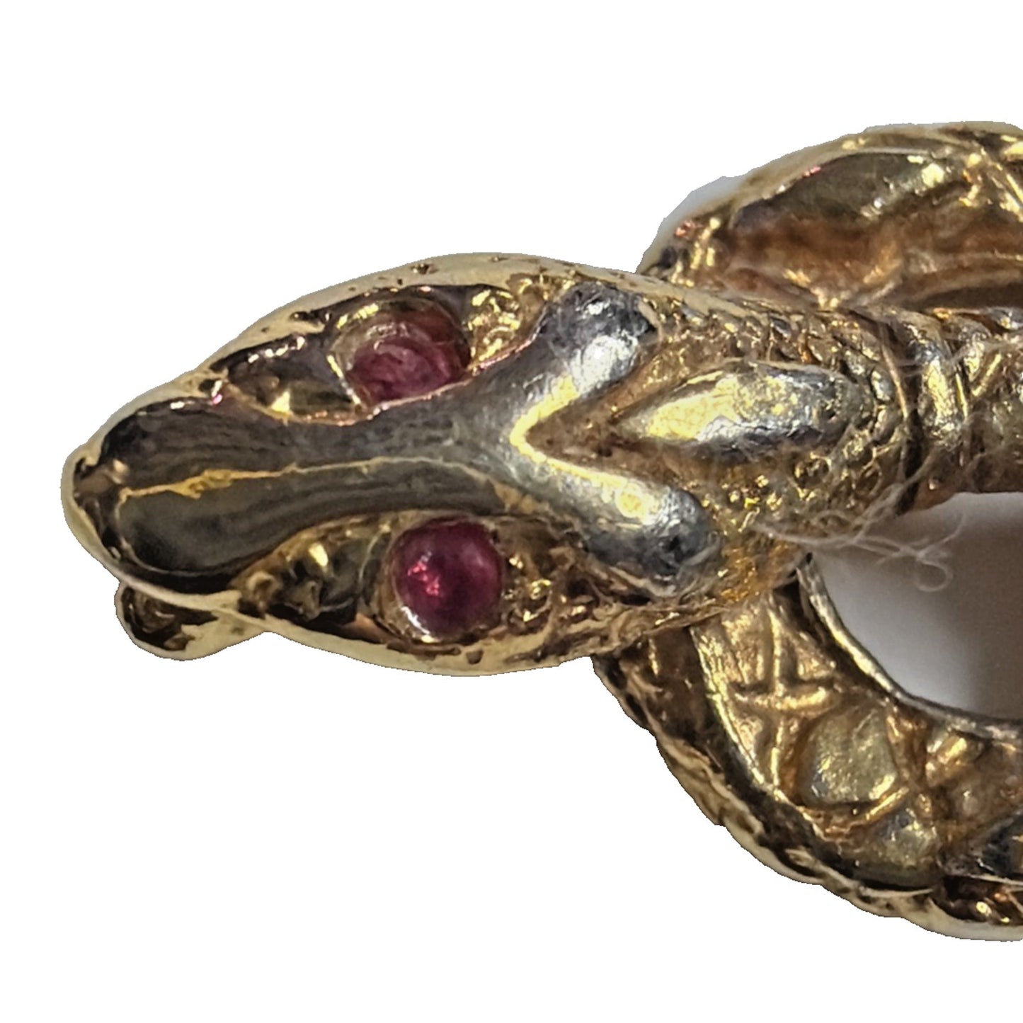 Vtg Coiled Snake Serpent Pendant Charm Open Mouth Ruby Eyes Gold Tone Infinity