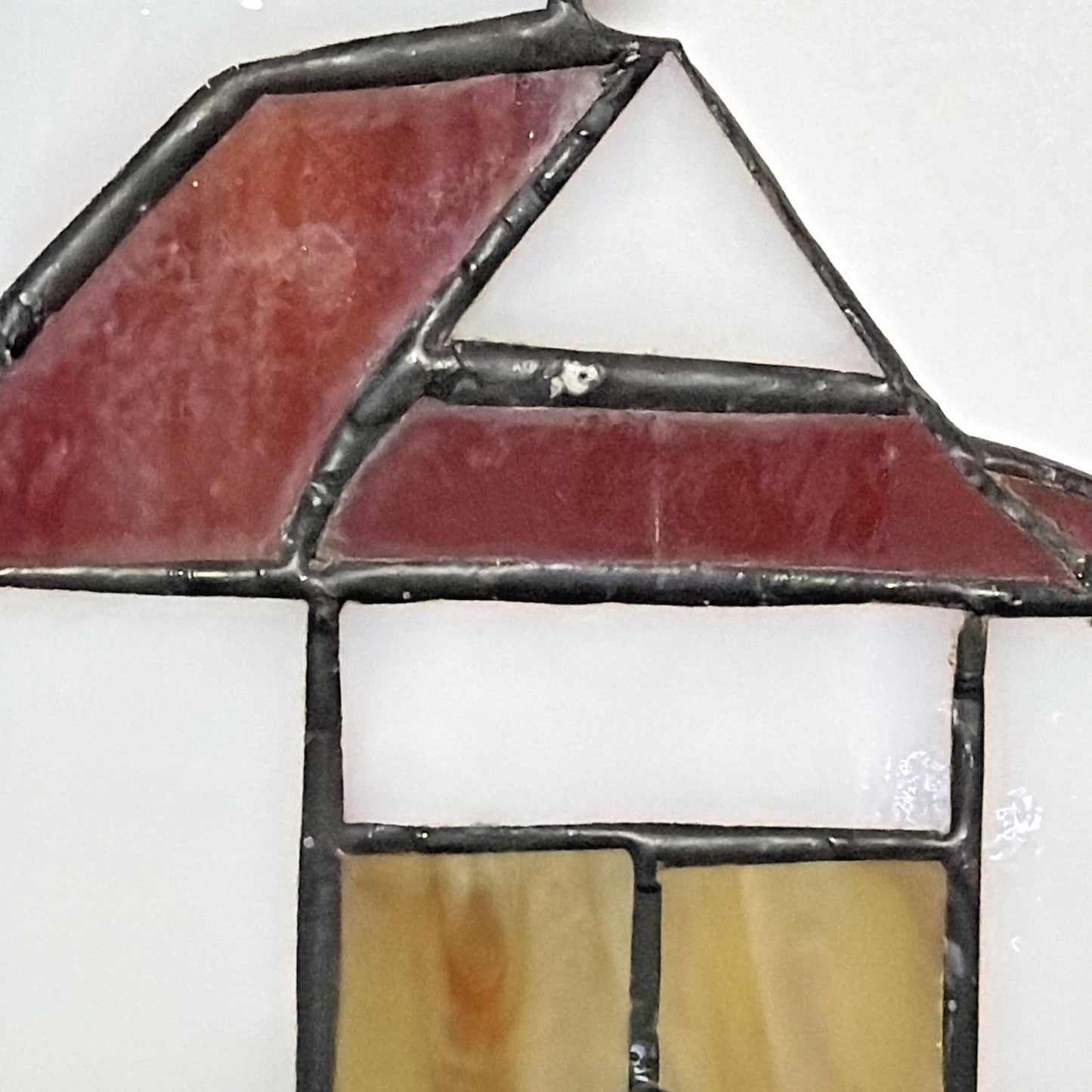 Vintage Stained Glass Church Suncatcher Red Slag Crackle Amber