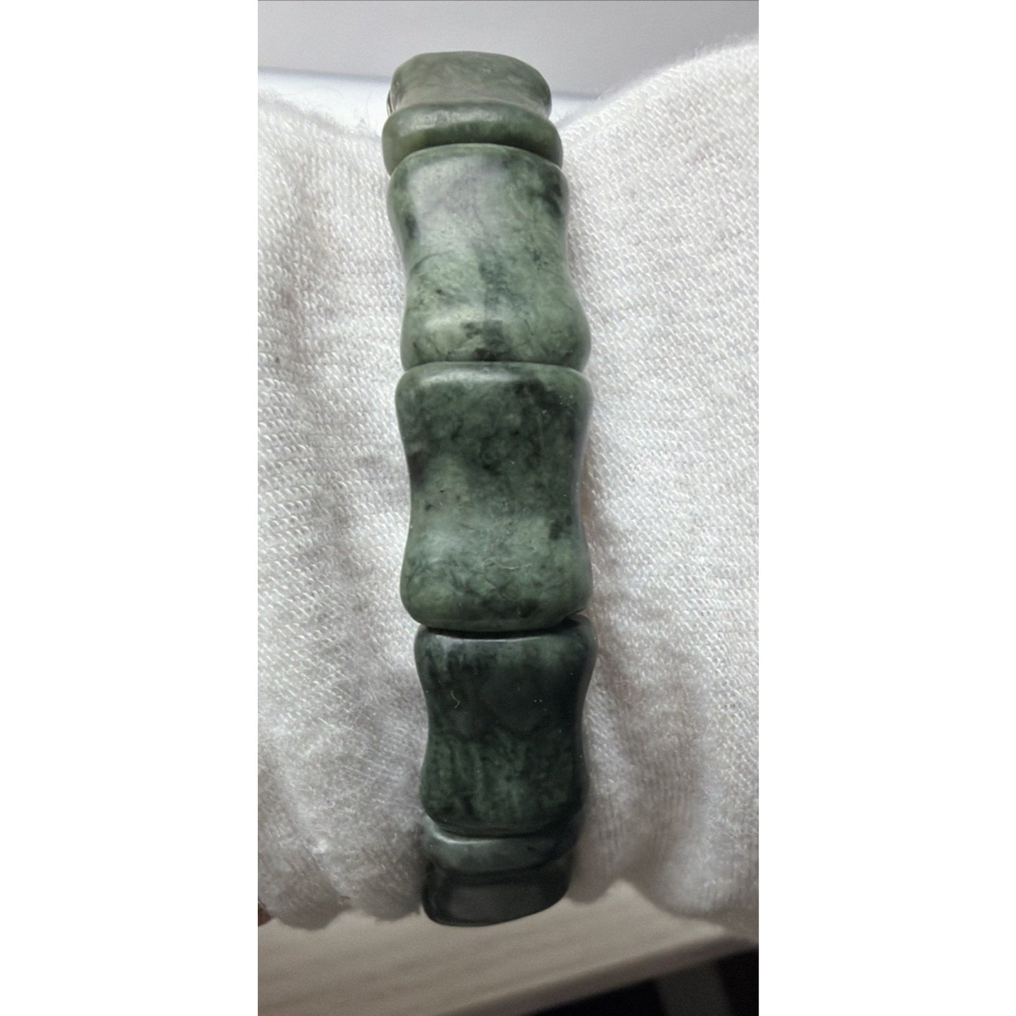 Natural Nephrite Jade Serpentine Stretch Bracelet Good Luck Bamboo Bone Read