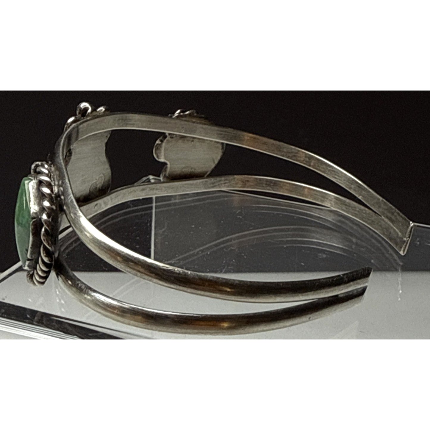 Vintage Native Sterling Silver Turquoise Cuff Bracelet Ornate 3 Stone As Is