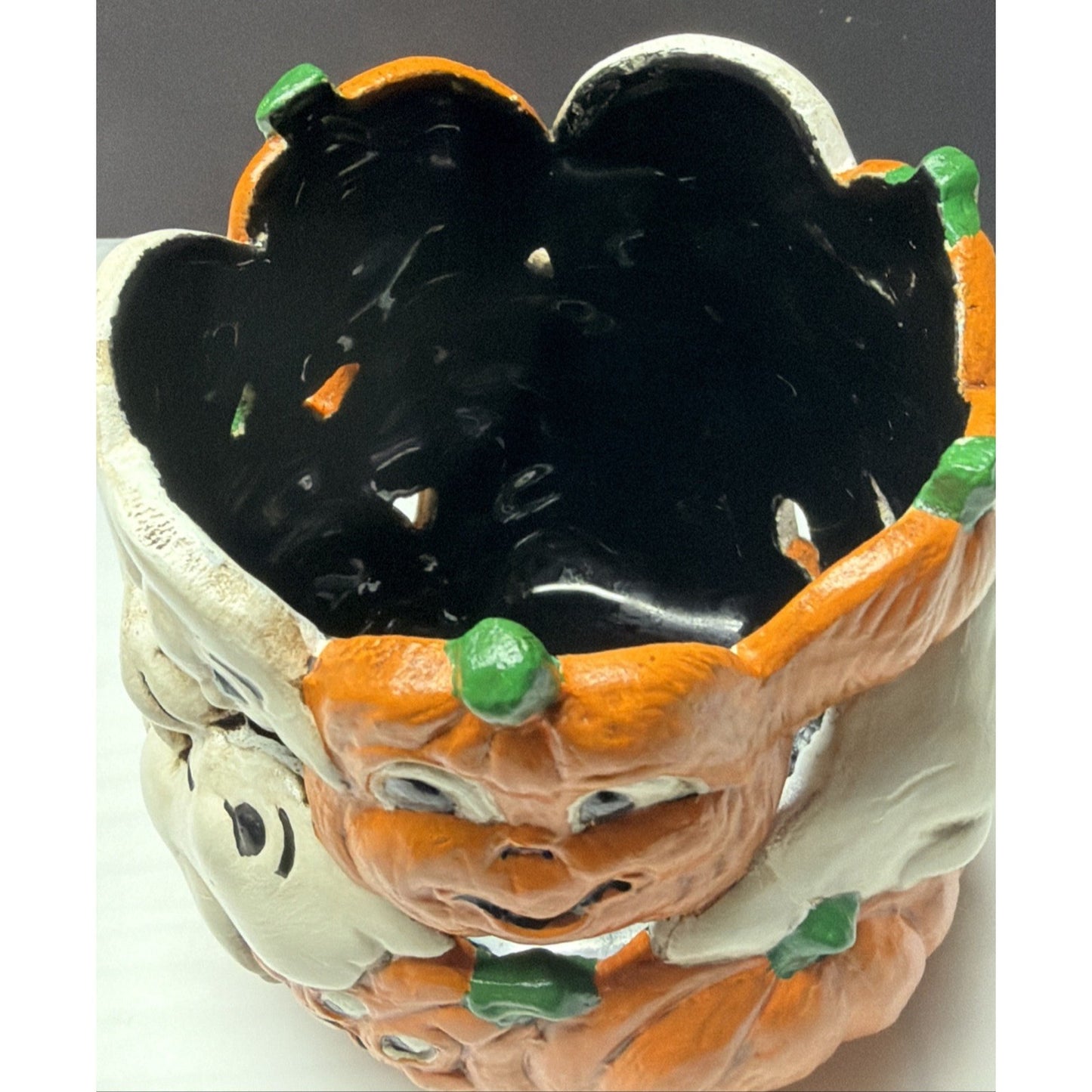 Vintage Holland Mold Halloween Ceramic Candle Holder Ghost Pumpkin Hand Painted